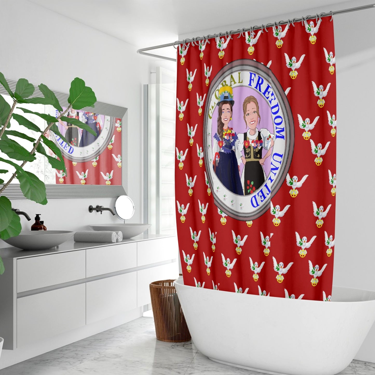 GLOBAL FREEDOM UNITED© Women Croatia & Serbia RED Quick-drying Shower Curtain