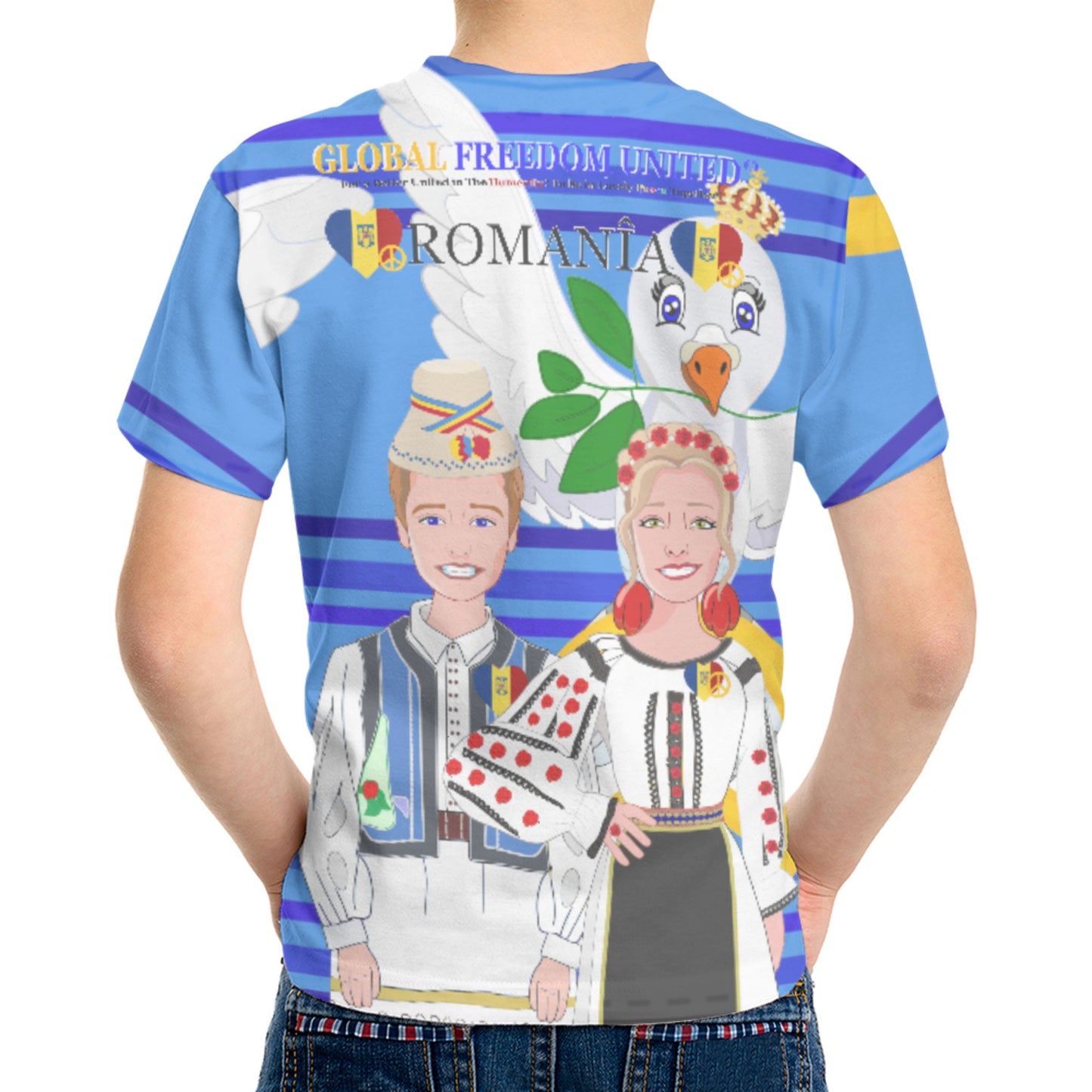 Kid´s T-shirt GLOBAL FREEDOM UNITED© Couple Romania Deep Blue