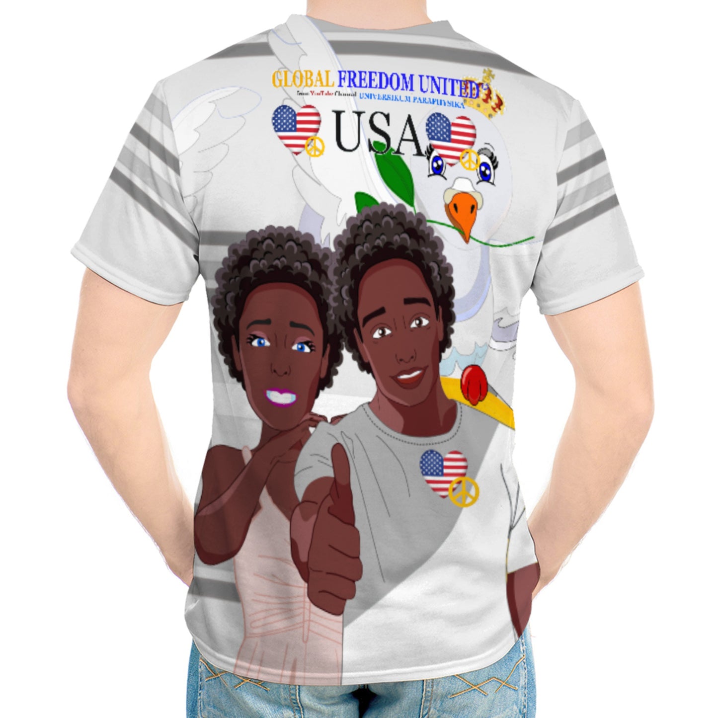 Men´s T-shirt GLOBAL FREEDOM UNITED© Couple USA Afro American Grey