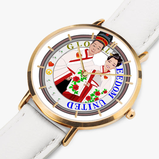 Hot Selling Ultra-Thin Leather Strap Quartz Watch (Rose Gold With Indicators)  GLOBAL FREEDOM UNITED© COUPLA CHINA