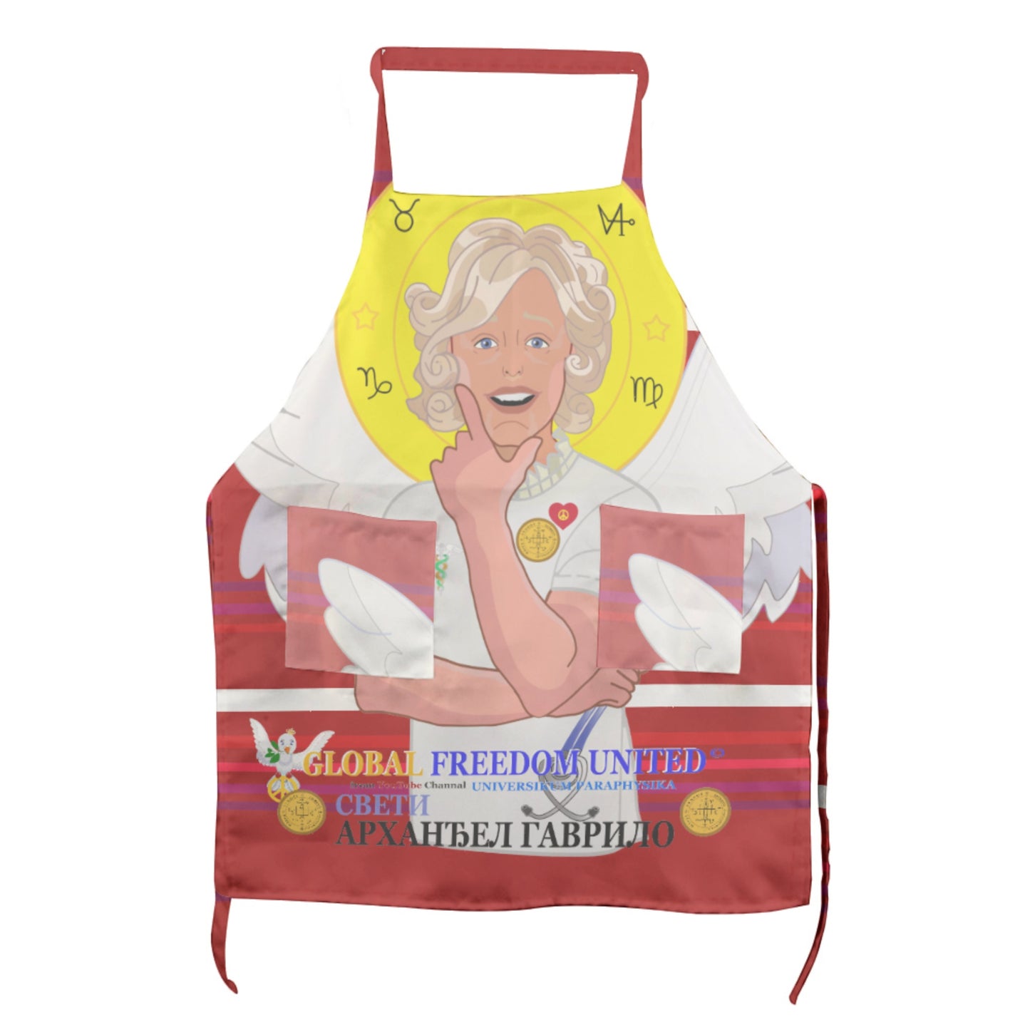 Apron GLOBAL FREEDOM UNITED© Archangel Gabriel Serbia Red
