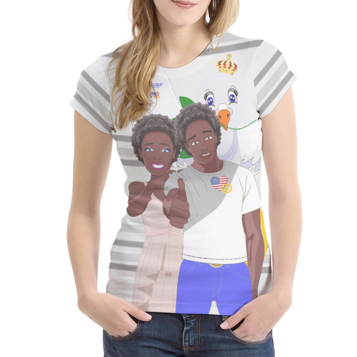 Women´s T-shirt 1 GLOBAL FREEDOM UNITED© Couple USA Afro American Grey