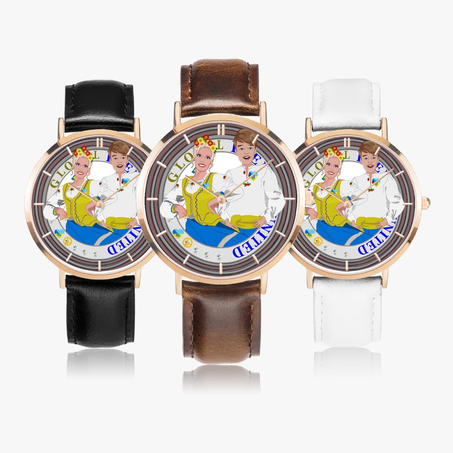 GLOBAL FREEDOM UNITED© Couple Ukrain Hot Selling Ultra-Thin Leather Strap Quartz Watch (Rose Gold With Indicators)