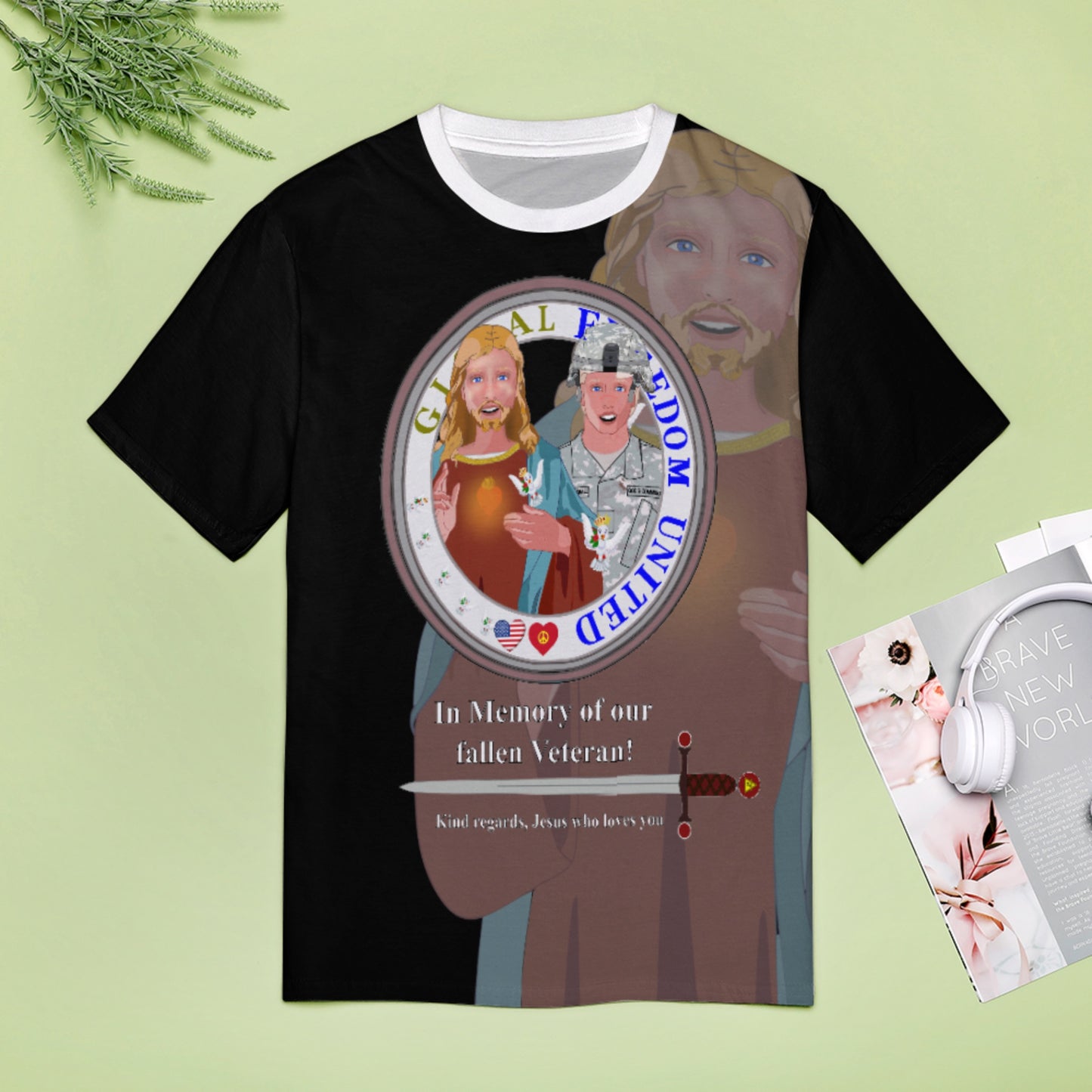 Women´s T-shirt Black GLOBAL FREEDOM UNITED© Jesus Christ For Fallen Veteran US Afro American Soldiers V4
