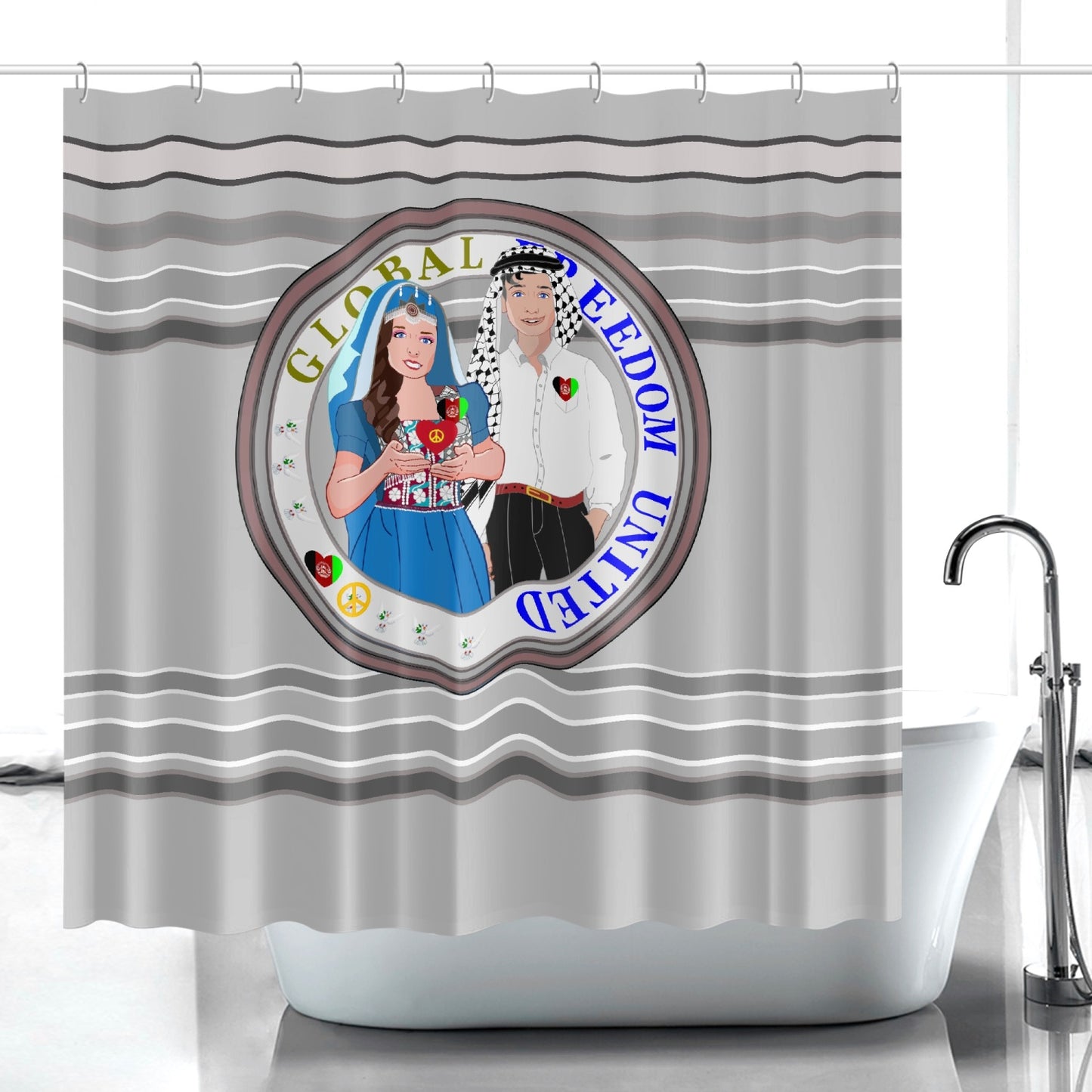 GLOBAL FREEDOM UNITED© Couple Afghanistan Grey Quick-drying Shower Curtain