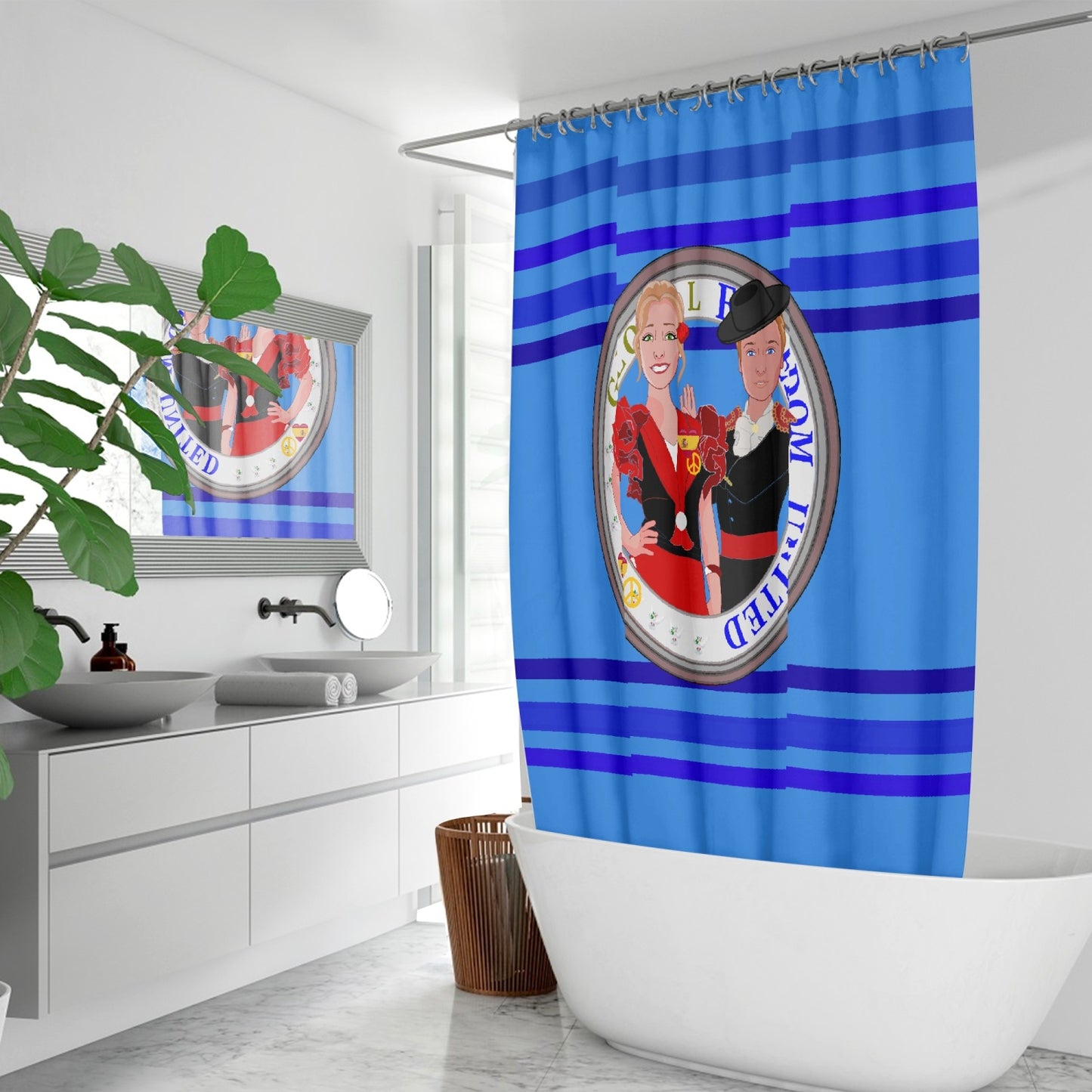 GLOBAL FREEDOM UNITED© Couple Spain Deep Blue Quick-drying Shower Curtain