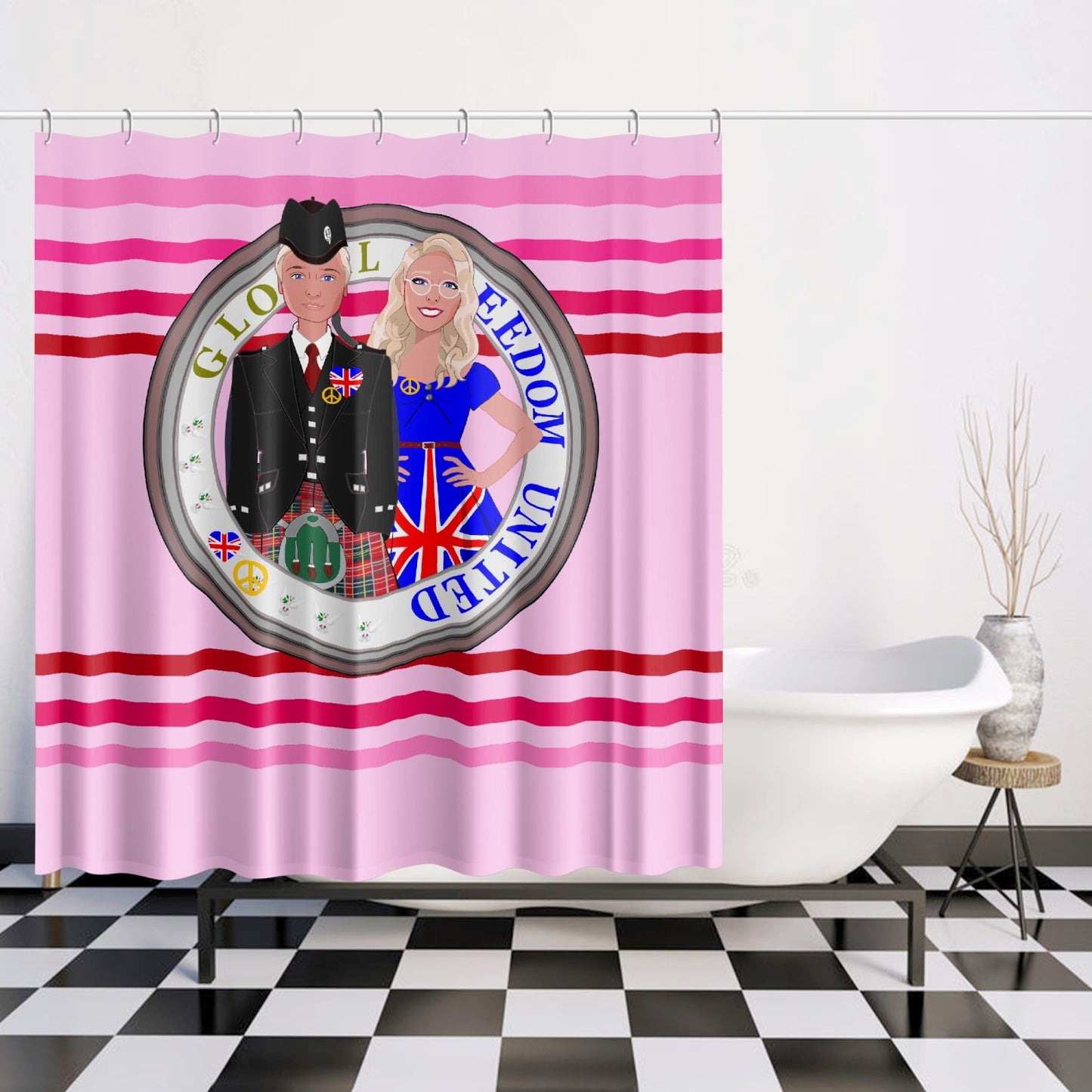 GLOBAL FREEDOM UNITED© Couple England Pink1 - Quick-drying Shower Curtain
