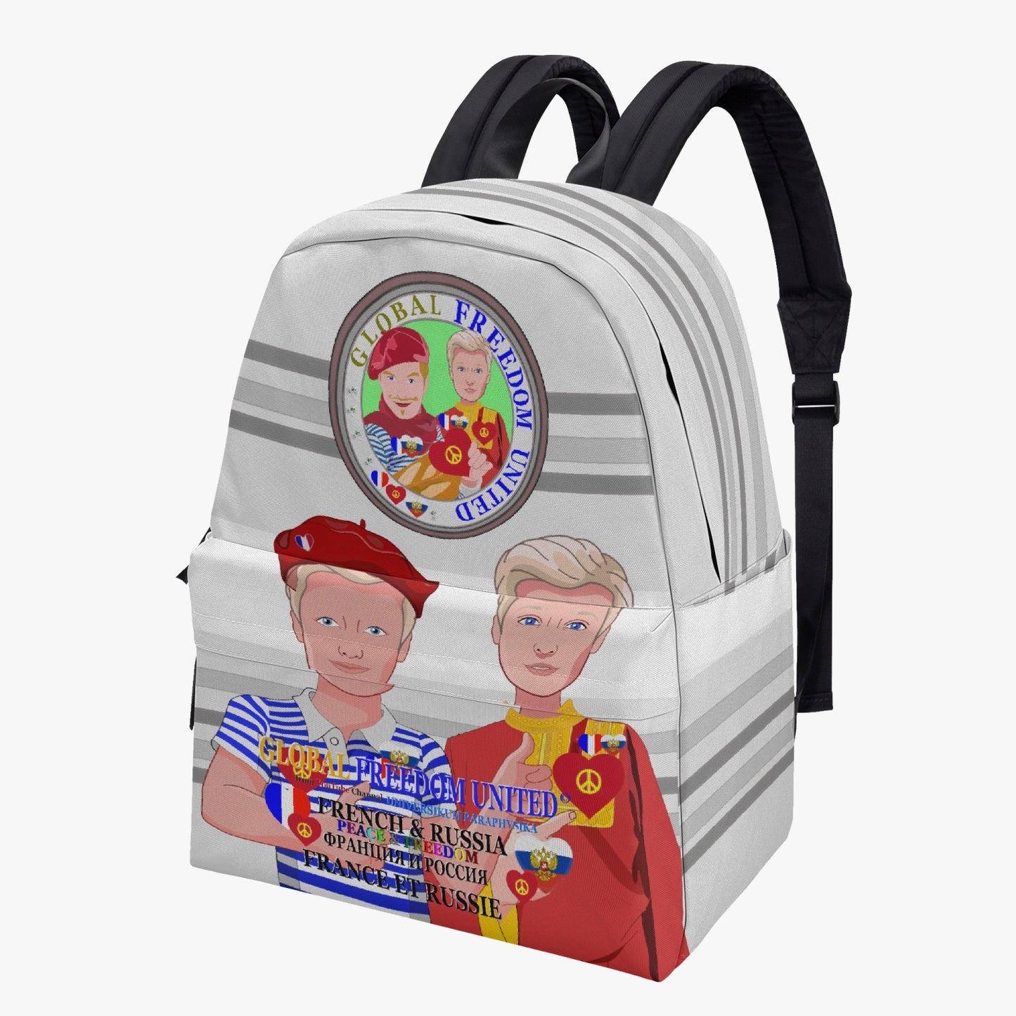 GLOBAL FREEDOM UNITED MEN FRENCH & RUSSIA OLD PEACE GREY All-over-print Canvas Backpack