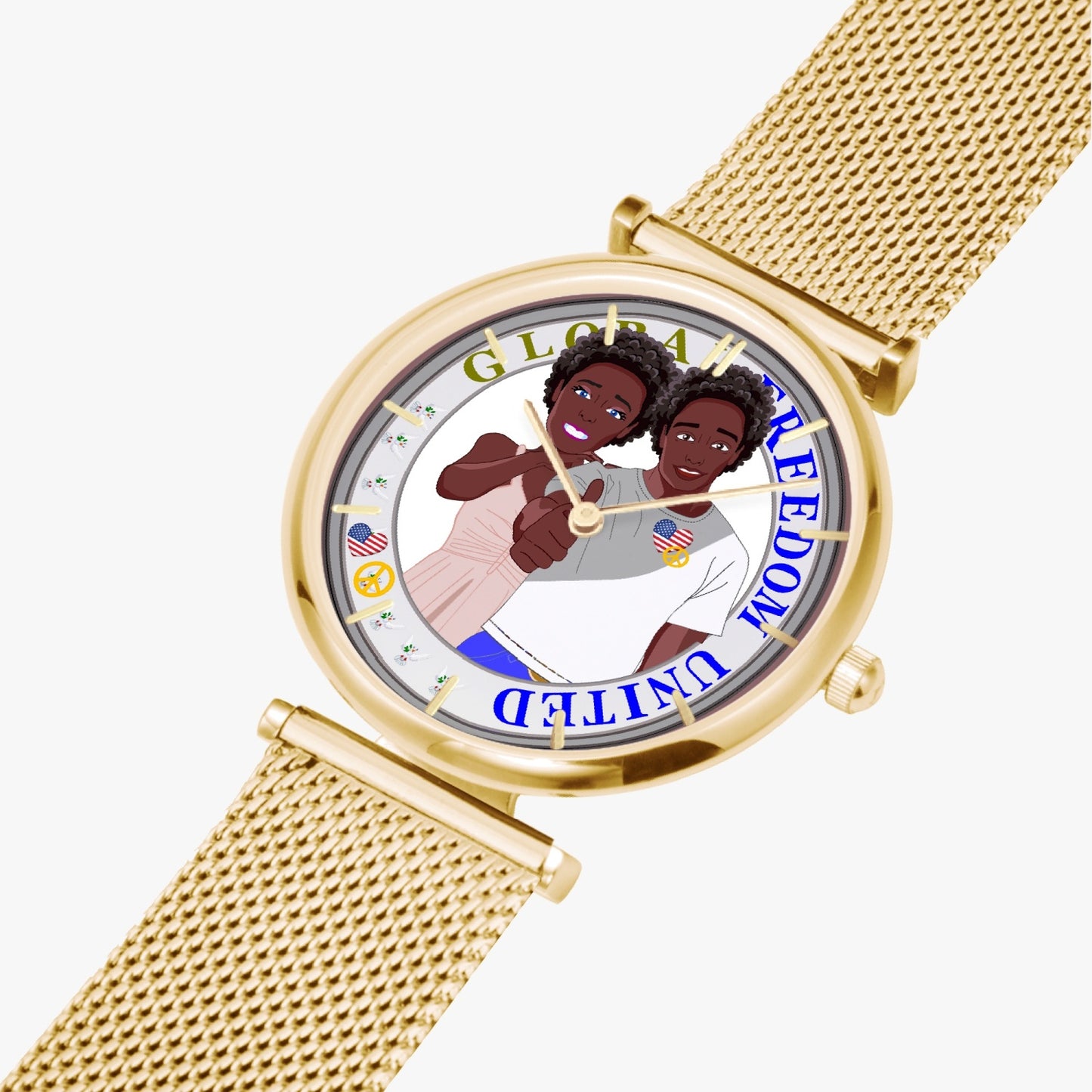 GLOBAL FREEDOM UNITED© Afro American - New Stylish Ultra-Thin Quartz Watch (With Indicators)
