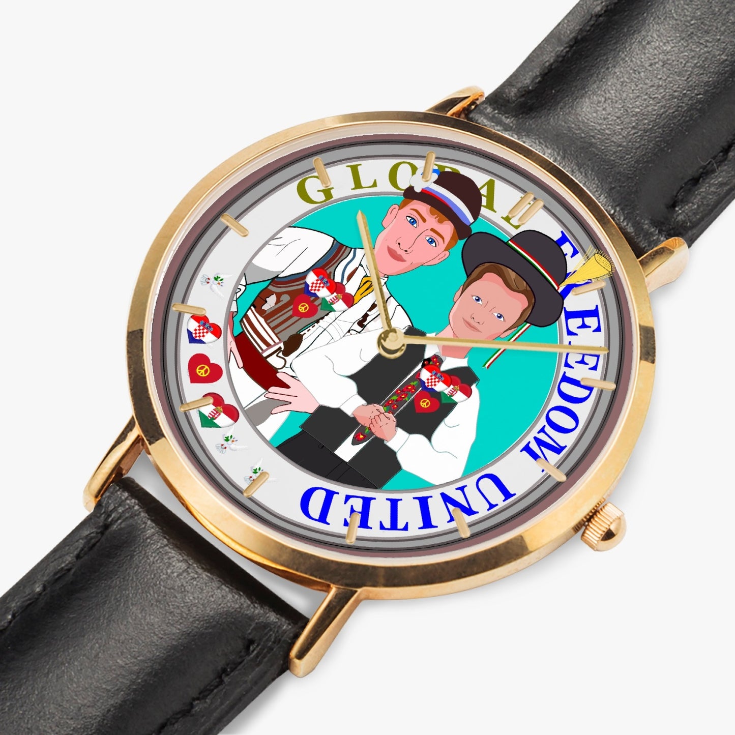 GLOBAL FREEDOM UNITED© Hot Selling Ultra-Thin Leather Strap Quartz Watch (Rose Gold With Indicators) Men Croatia & Hungary