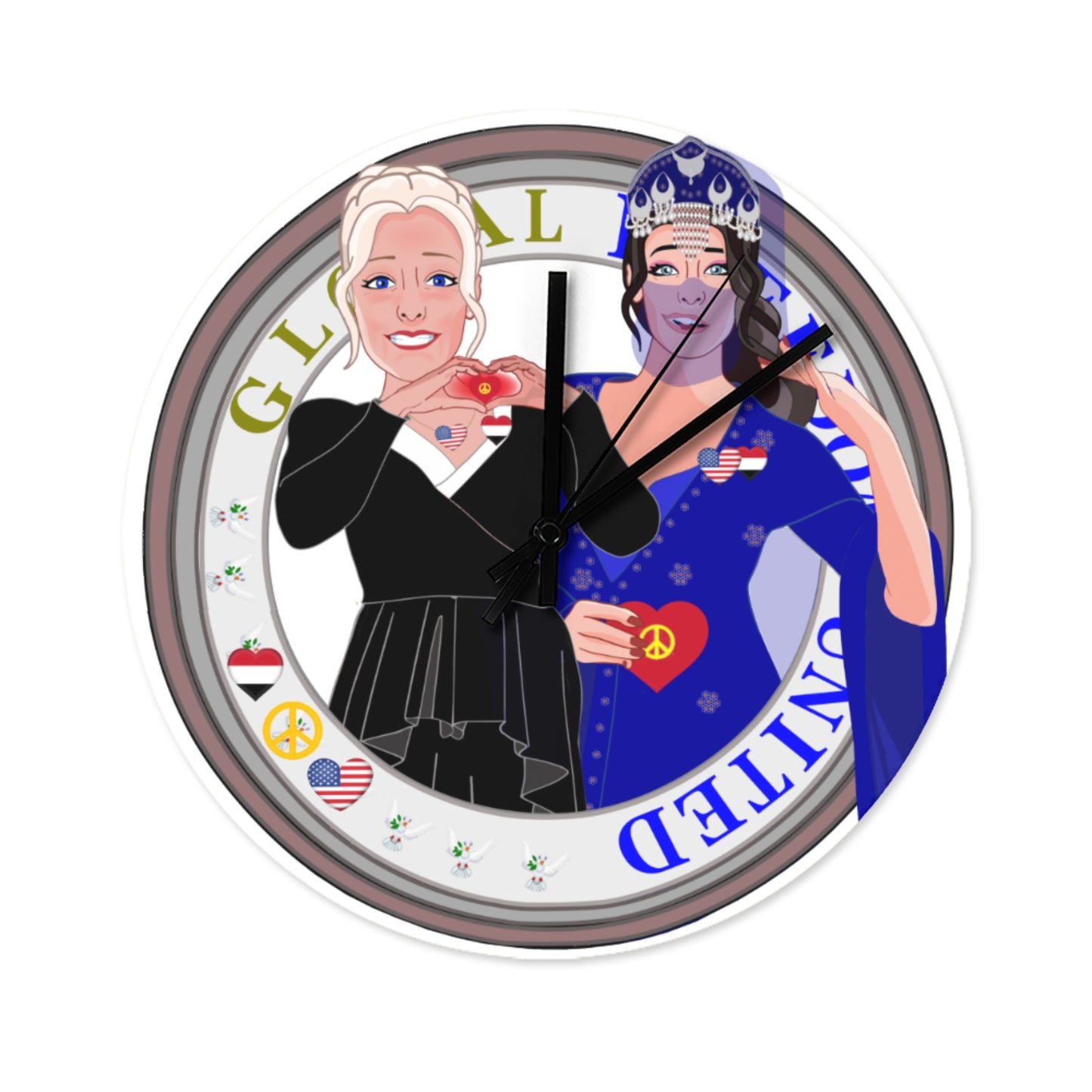 Wooden Wall Clock Without Scale GLOBAL FREEDOM UNITED© Women Yemen & USA