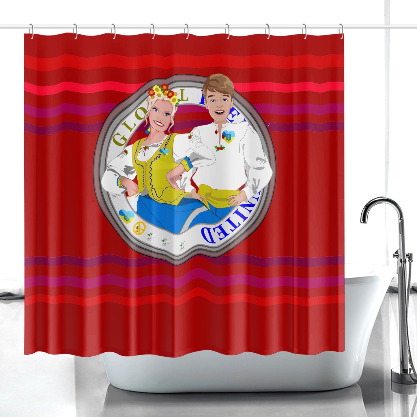 GLOBAL FREEDOM UNITED© Couple Ukrain Red -  Quick-drying Shower Curtain