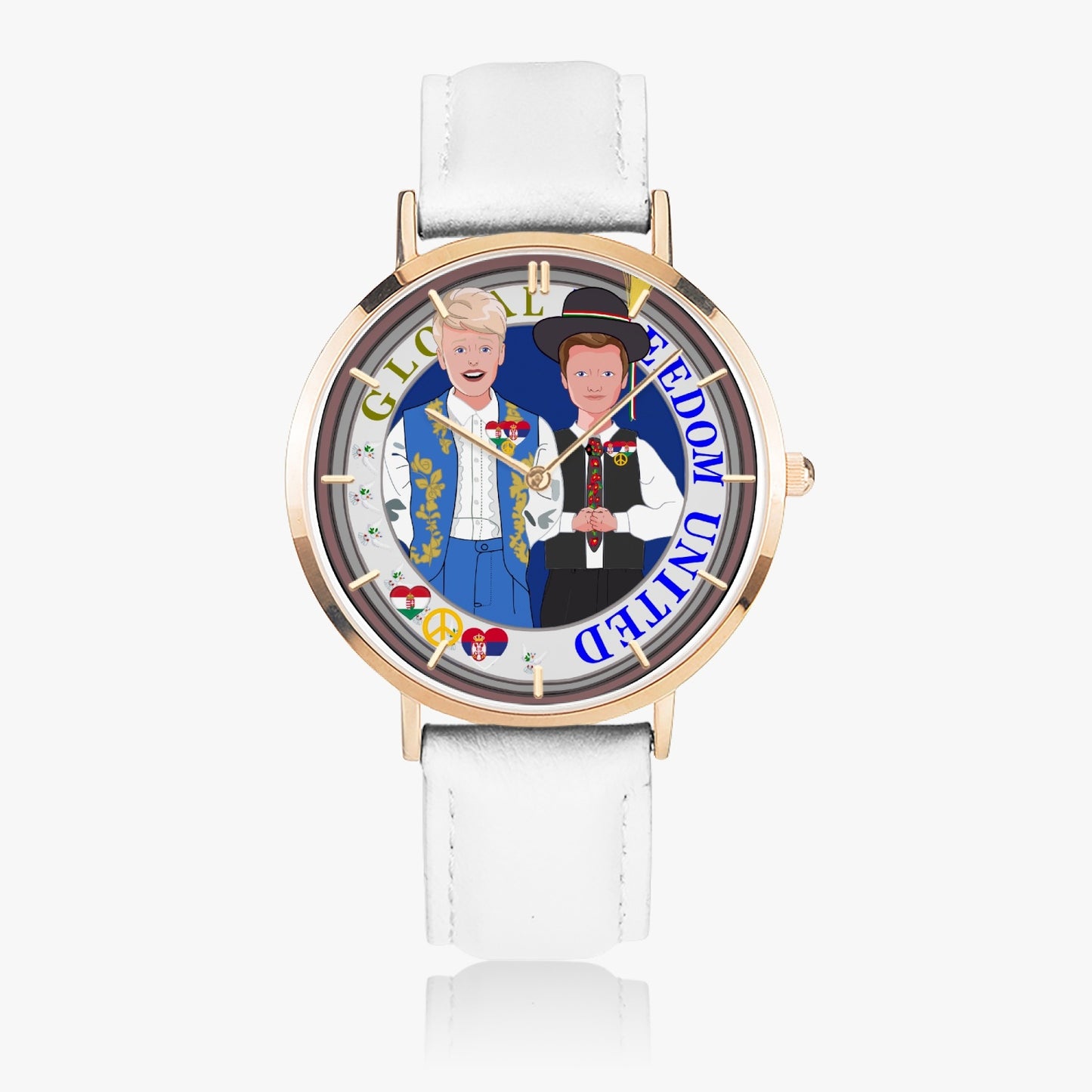 Hot Selling Ultra-Thin Leather Strap Quartz Watch (Rose Gold With Indicators) GLOBAL FREEDOM UNITED© MEN SERBIA & HUNGARY