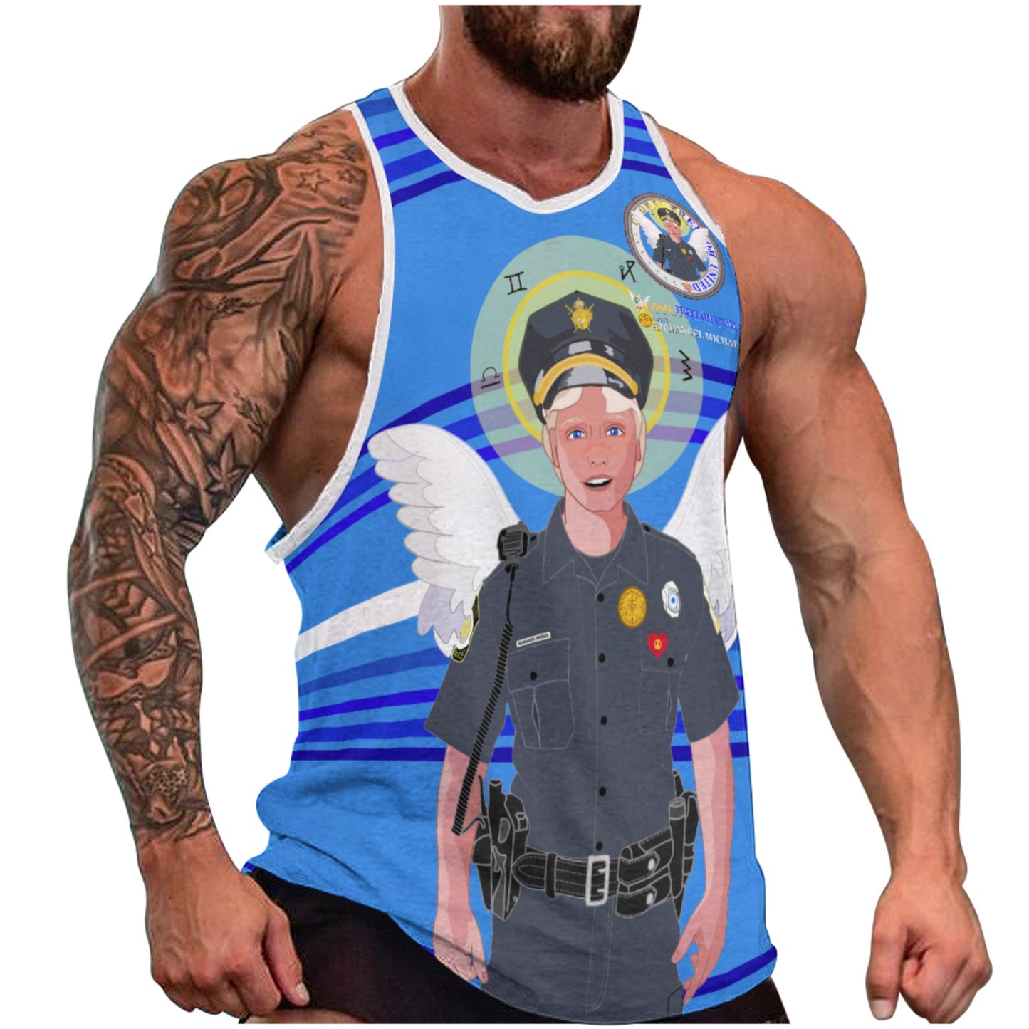 Bodybuilder Vest GLOBAL FREEDOM UNITED© Archangel Michael As Policemen Deep Blue