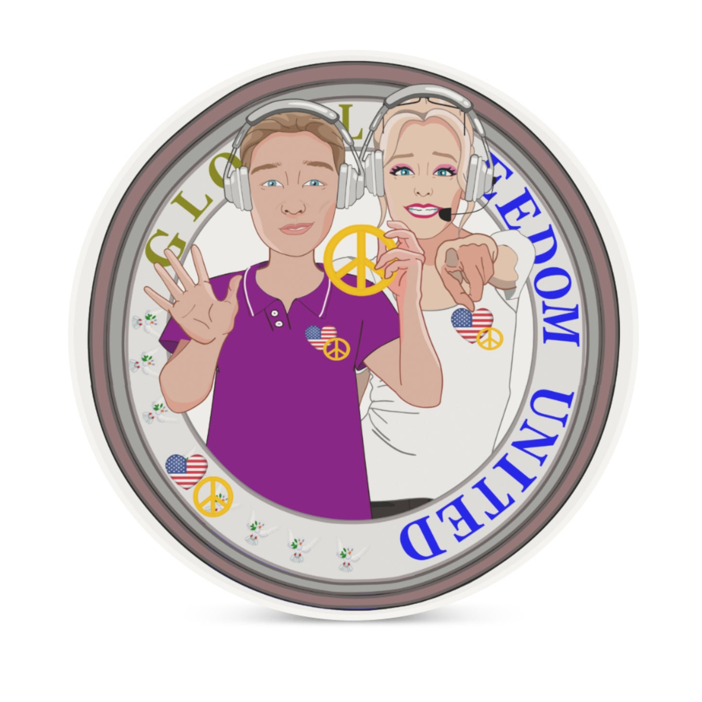 Ceramic Coasters Global Freedom United© Couple Usa Wight American