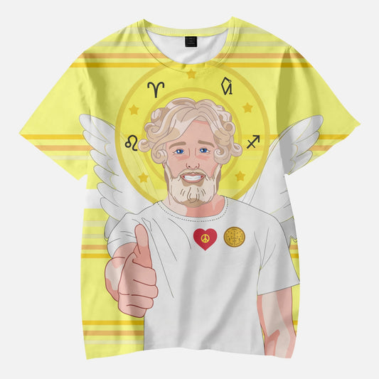 AOP Kids' Short T-Shirts GLOBAL FREEDOM UNITED ARCHANGEL URIEL GERMAN YELLOW