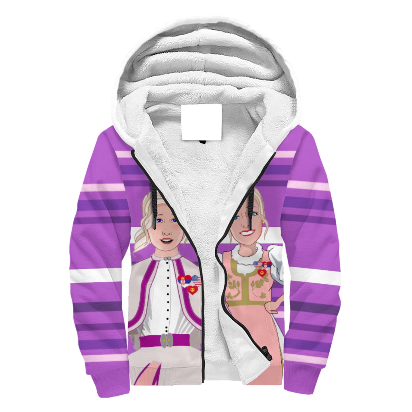 Plush Hoodie GLOBAL FREEDOM UNITED© Women Serbia & USA Lilac