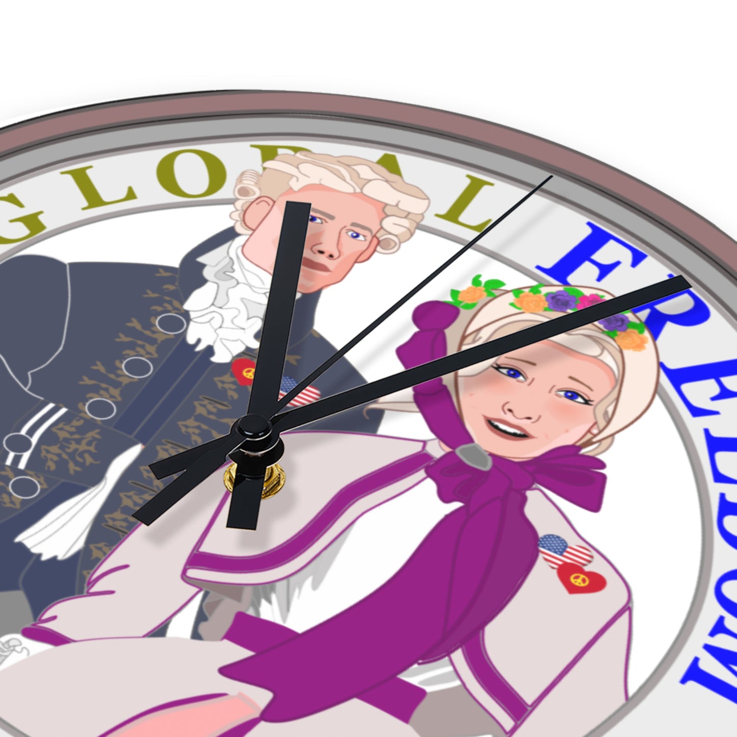 Wooden Wall Clock Without Scale GLOBAL FREEDOM UNITED© Couple USA Traditional