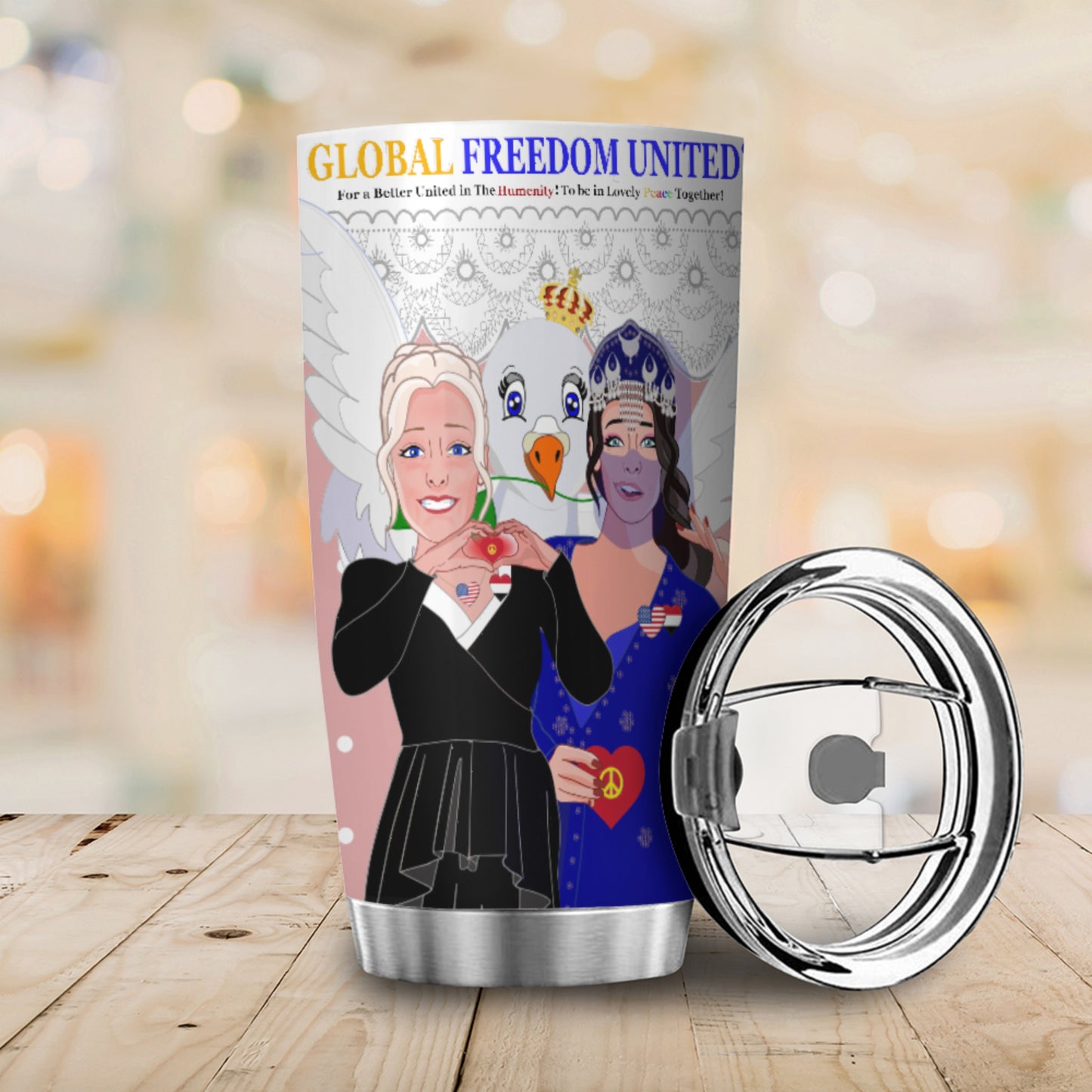 Tumbler GLOBAL FREEDOM UNITED© Women Yemen & USA Pink1