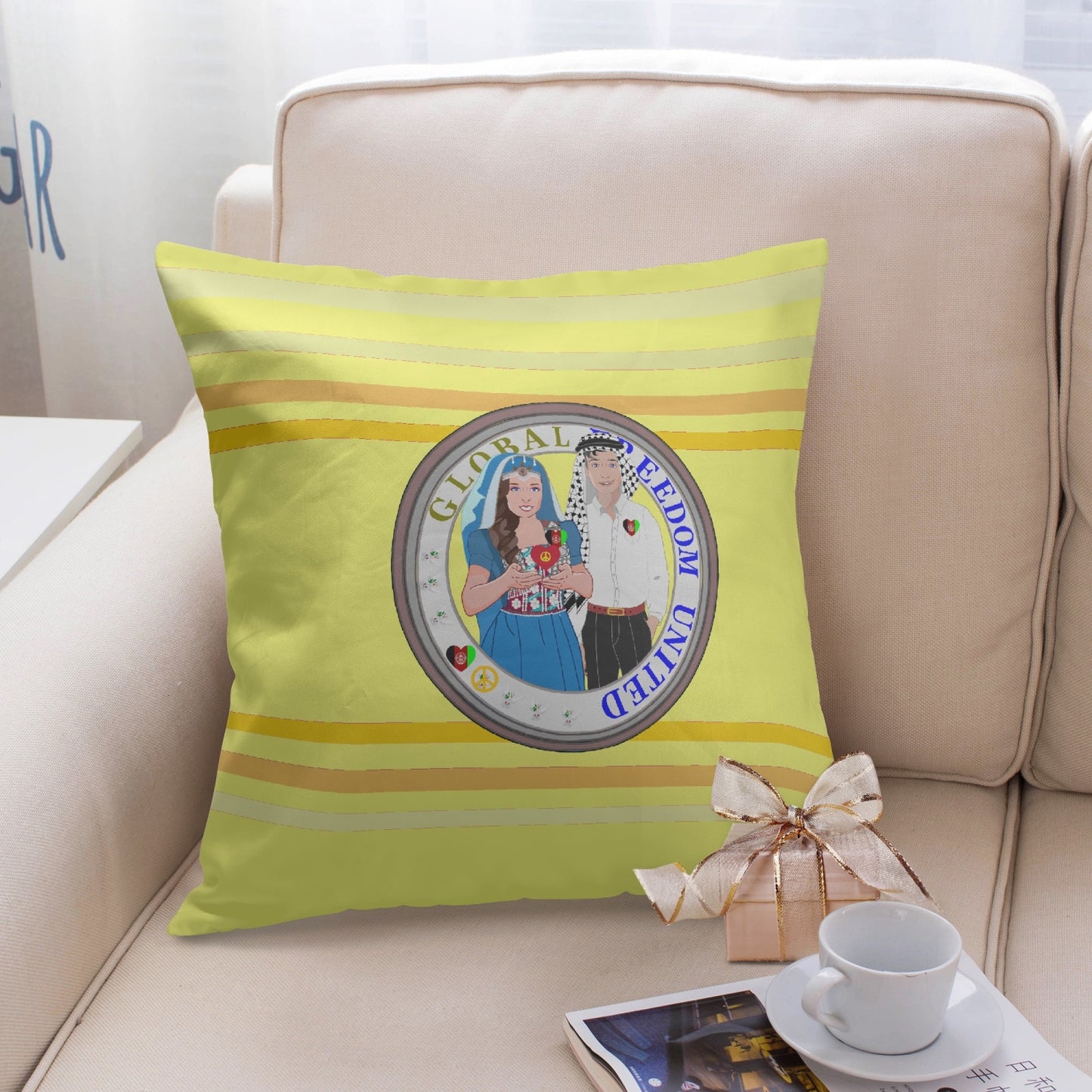 GLOBAL FREEDOM UNITED© Couple Afghanistan 18'' Square Pillow Cover