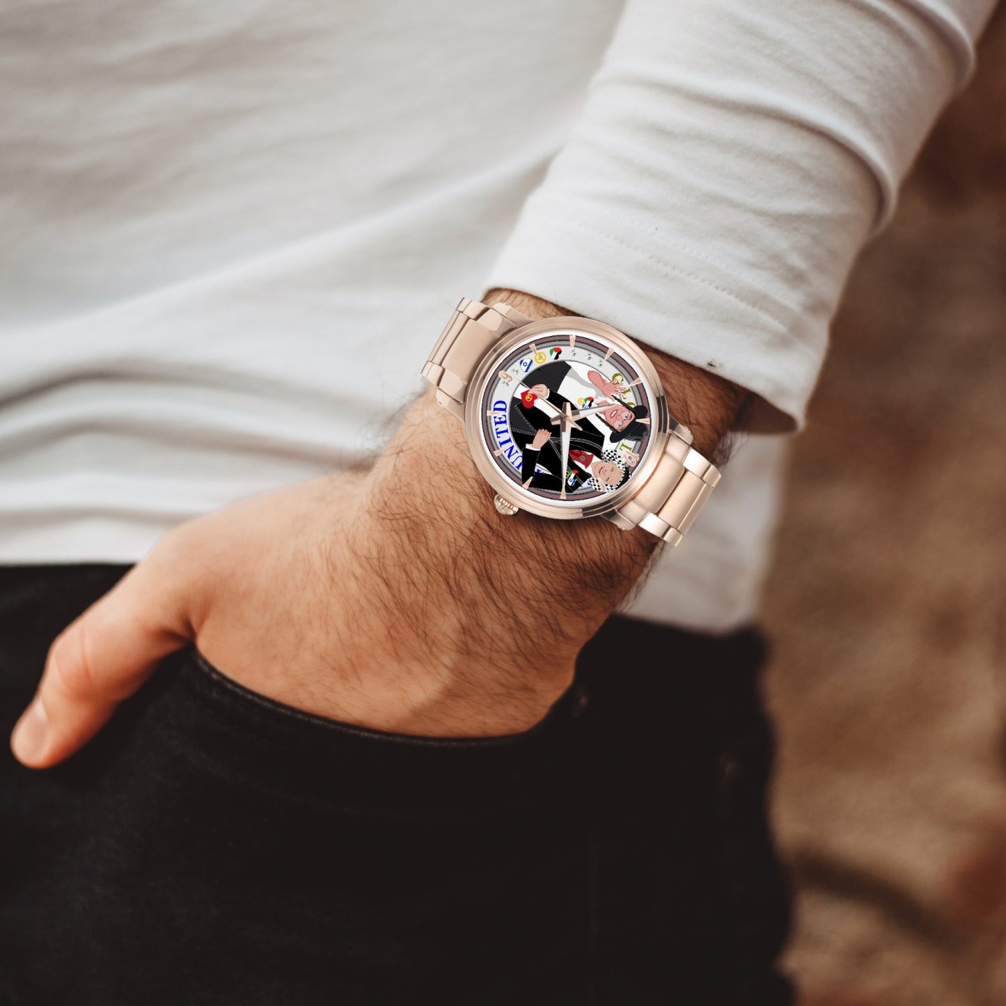 GLOBAL FREEDOM UNITED© New Steel Strap Automatic Watch (With Indicators) Men Israel & Palestina