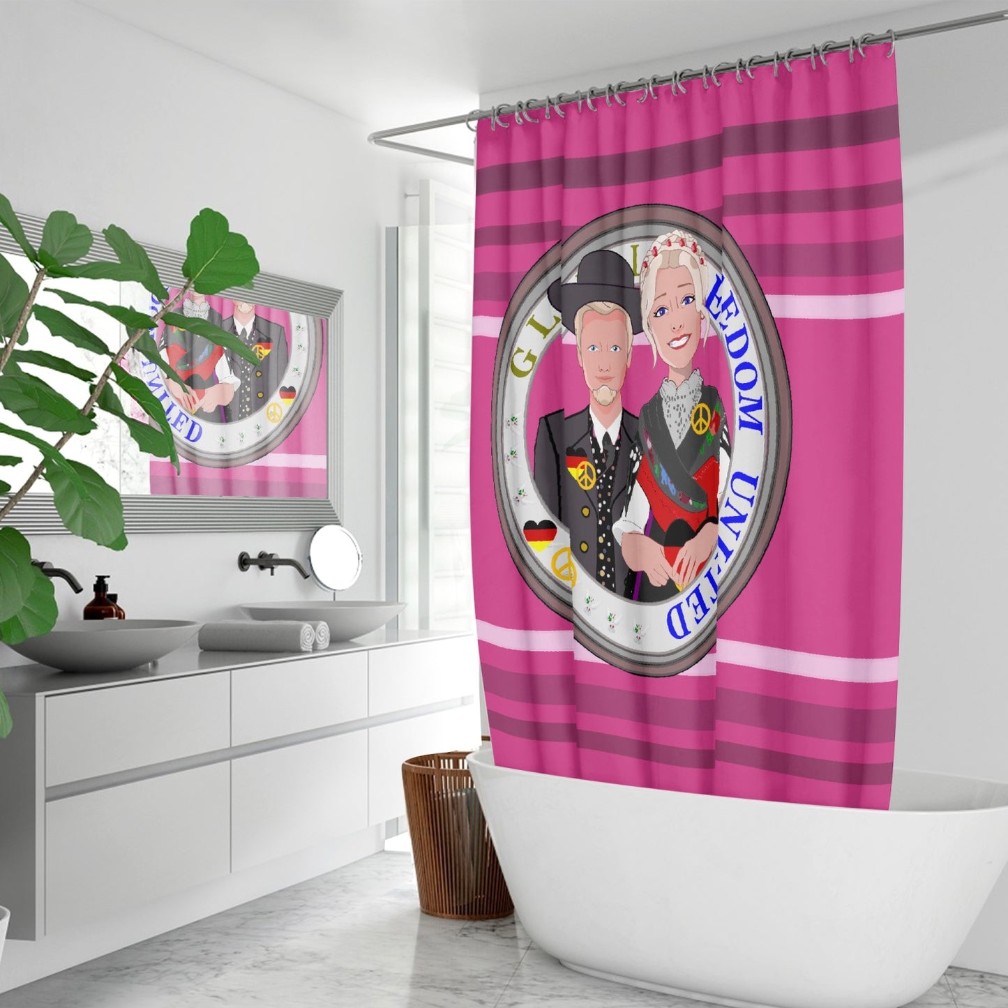 GLOBAL FREEDOM UNITED© Couple Germany V1 Pink2 - Quick-drying Shower Curtain