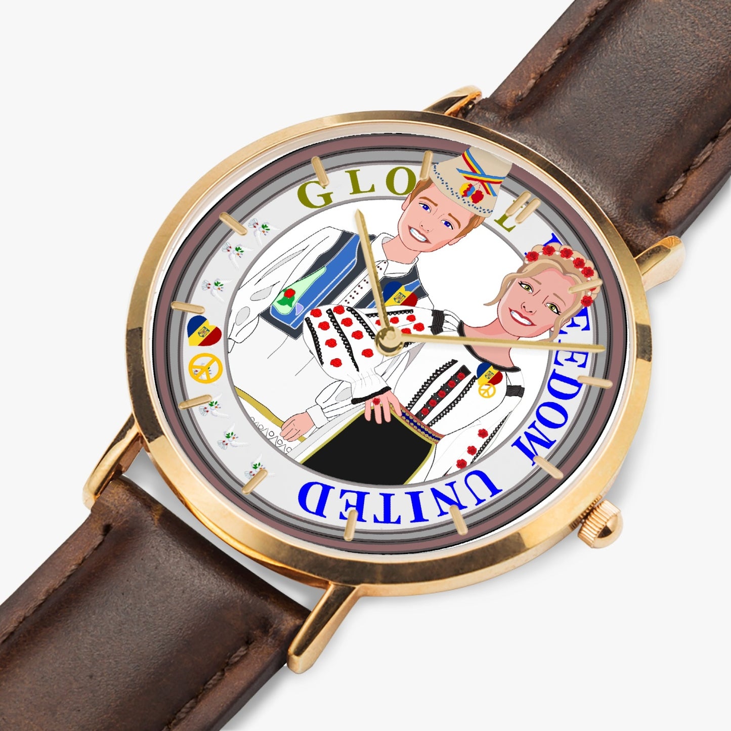 Hot Selling Ultra-Thin Leather Strap Quartz Watch (Rose Gold With Indicators) GLOBAL FREEDOM UNITED© Couple Romania