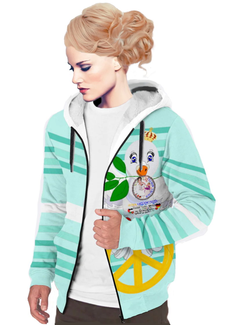 Plush Hoodie GLOBAL FREEDOM UNITED© Women Palestina & Germany Light Green