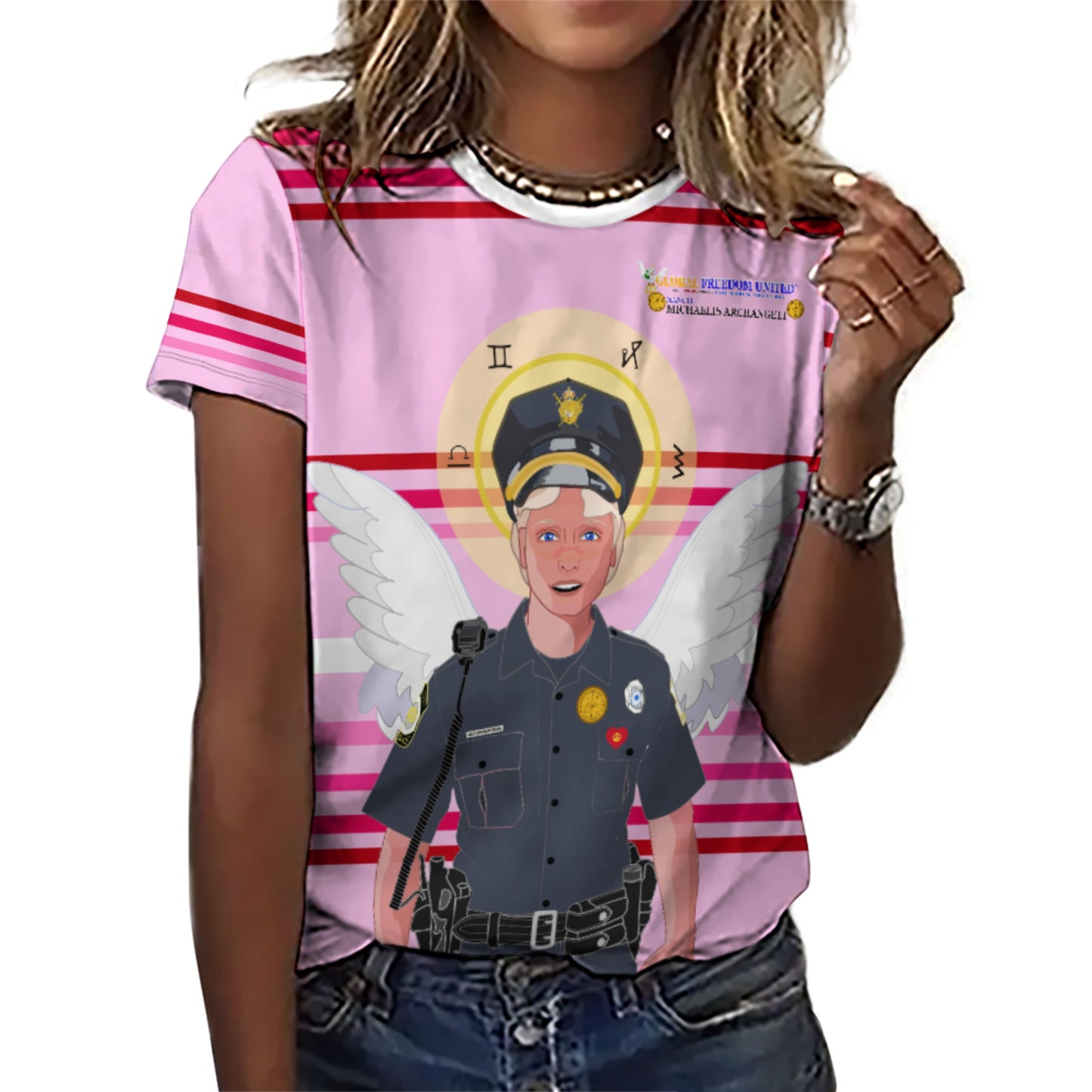 Women´s T-shirt  Global Freedom United© Archangel Michael In Latin V4 Pink1