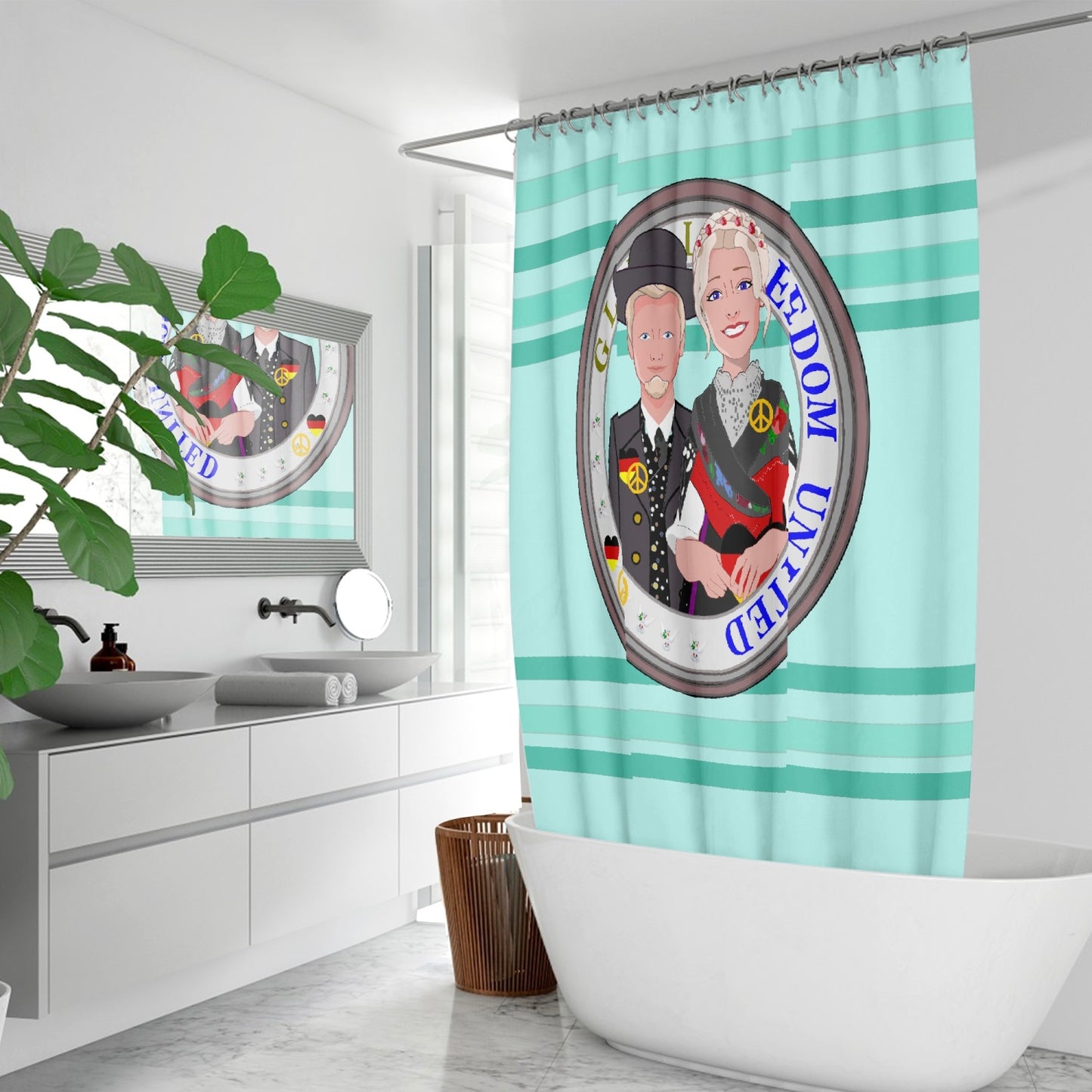 GLOBAL FREEDOM UNITED© Couple Germany V1 Light Green - Quick-drying Shower Curtain