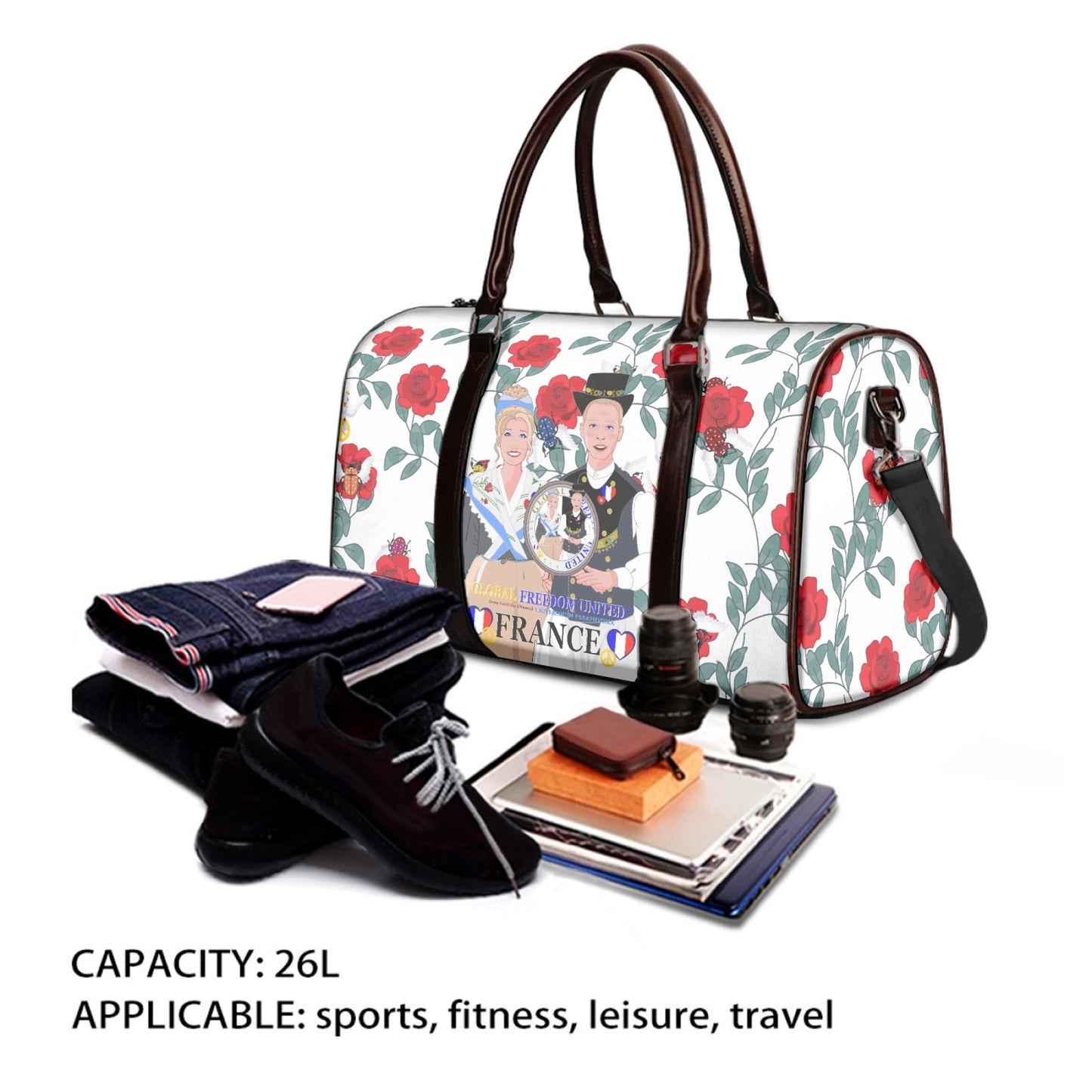 GLOBAL FREEDOM UNITED© Couple French Red Roses Duffle Bag