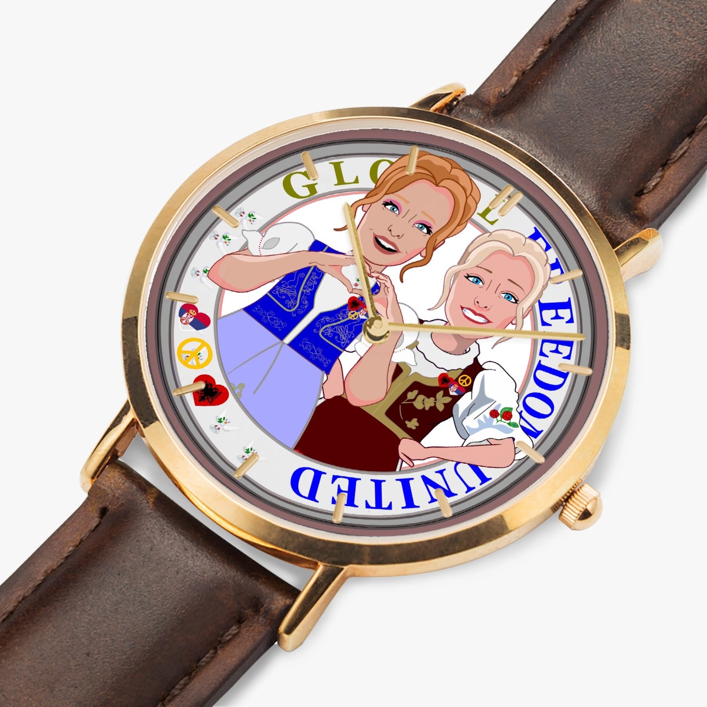 GLOBAL FREEDOM UNITED© Hot Selling Ultra-Thin Leather Strap Quartz Watch (Rose Gold With Indicators) Women Albania & Serbia