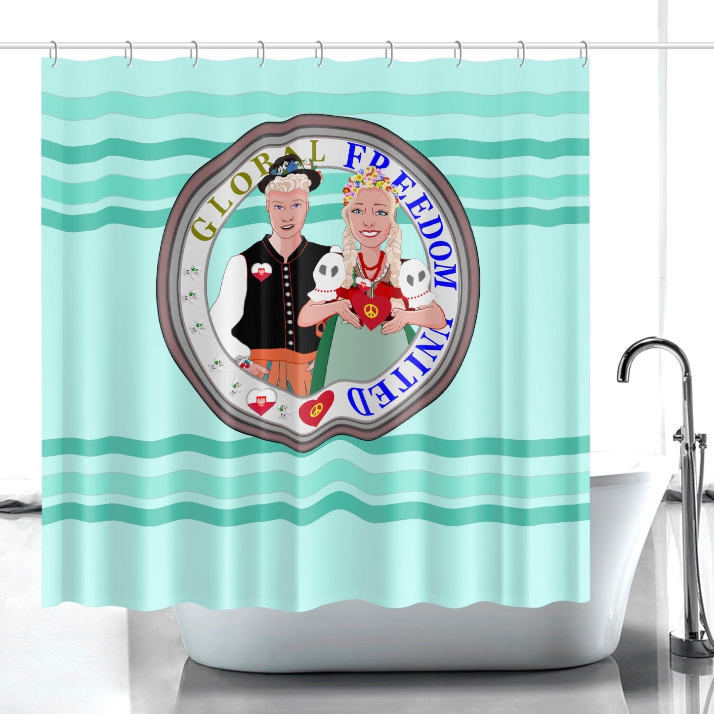 GLOBAL FREEDOM UNITED© Couple Poland Light Green - Quick-drying Shower Curtain