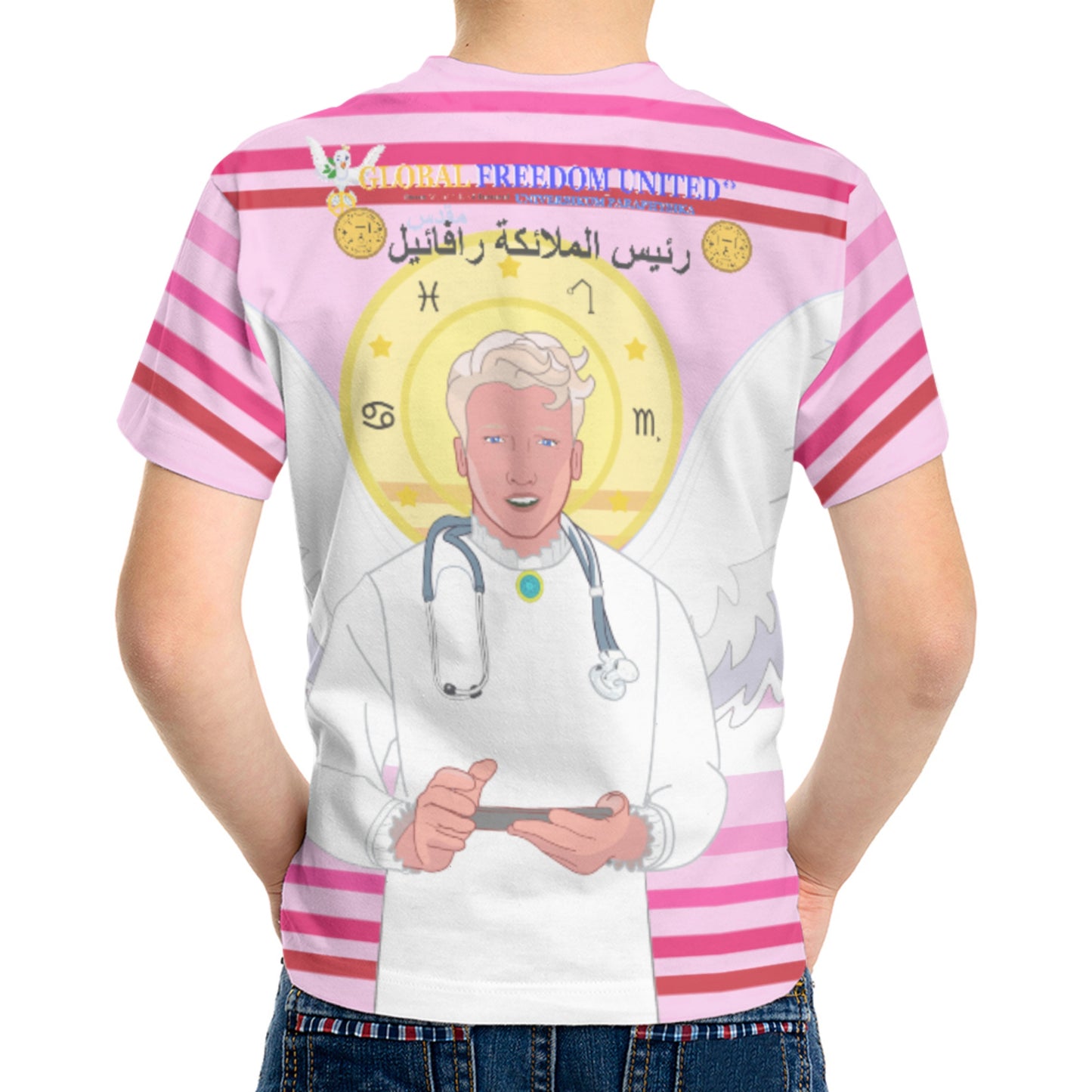 Kid´s T-shirt GLOBAL FREEDOM UNITED© Archangel Rafael Arabic Pink1