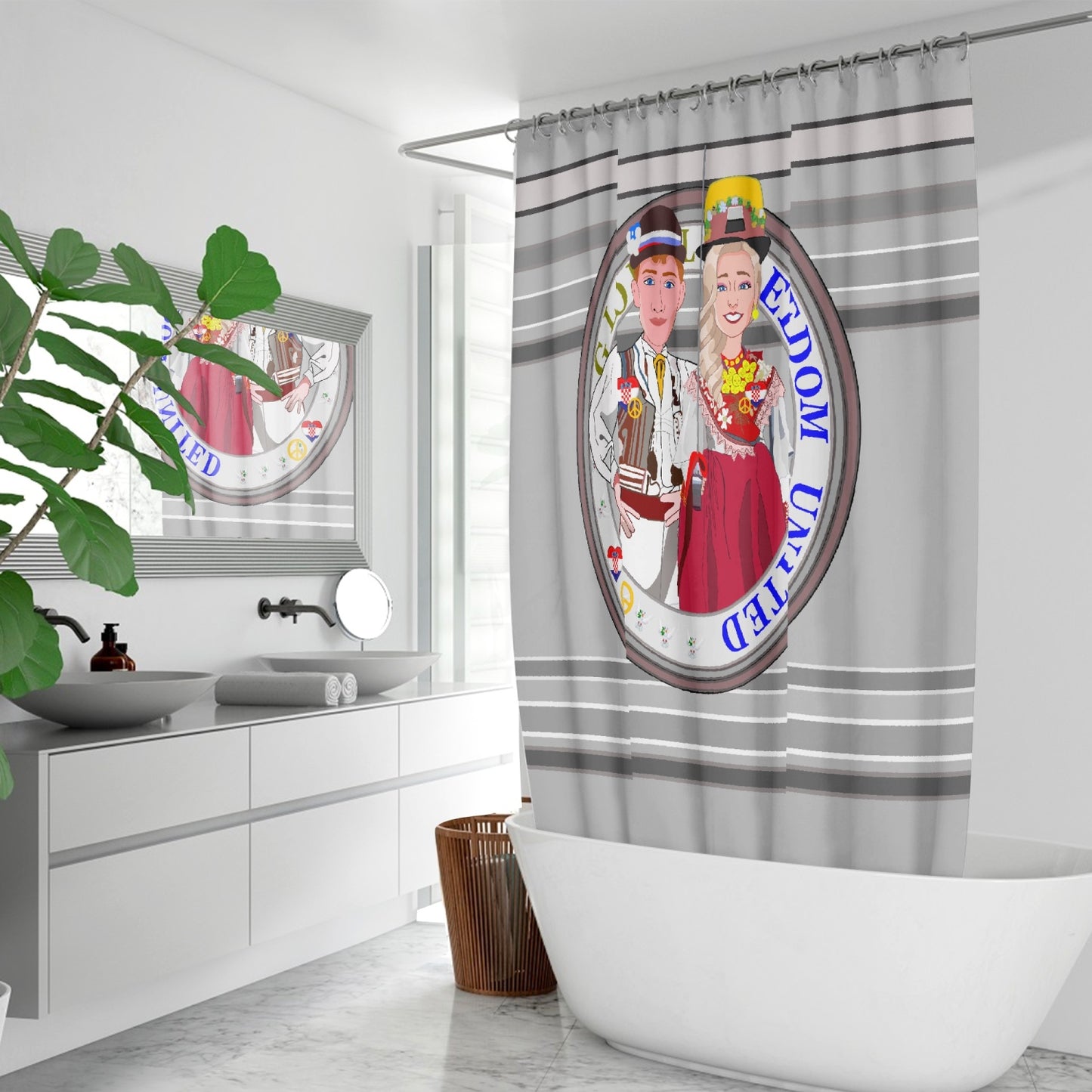 GLOBAL FREEDOM UNITED© Couple Croatia Grey - Quick-drying Shower Curtain