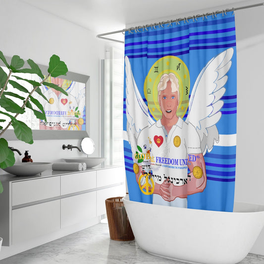 Quick-drying Shower Curtain GLOBAL FREEDOM UNITED ARCHANGEL MICHAEL HEBREW DEEP BLUE