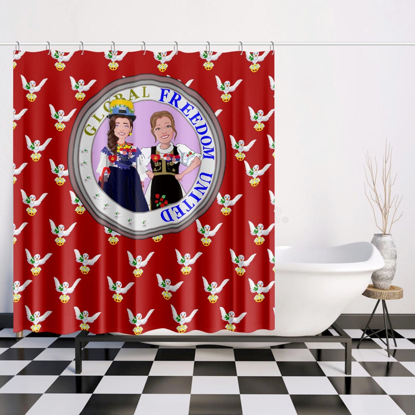 GLOBAL FREEDOM UNITED© Women Croatia & Serbia RED Quick-drying Shower Curtain