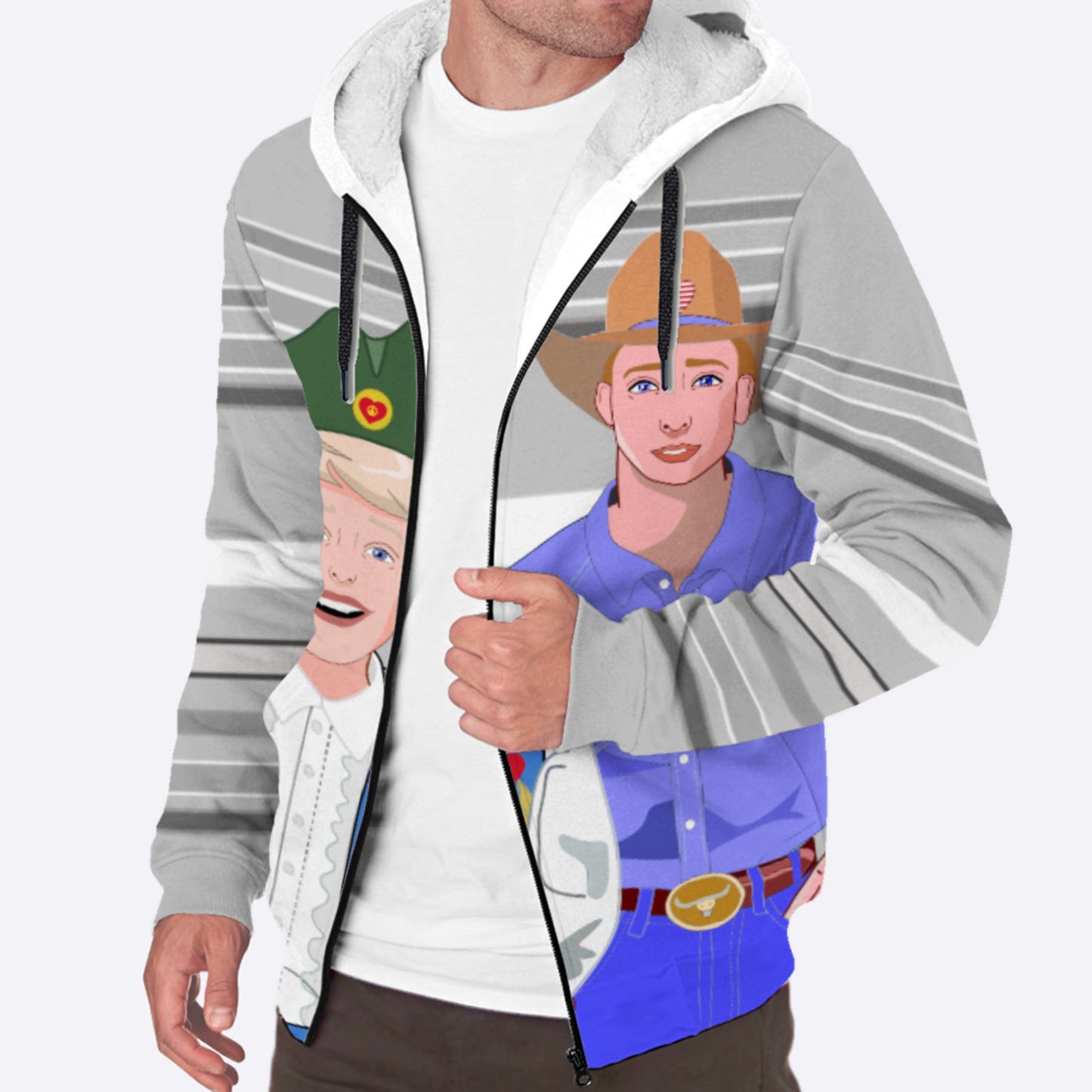 Plush Hoodie GLOBAL FREEDOM UNITED© Men Serbia & USA Grey