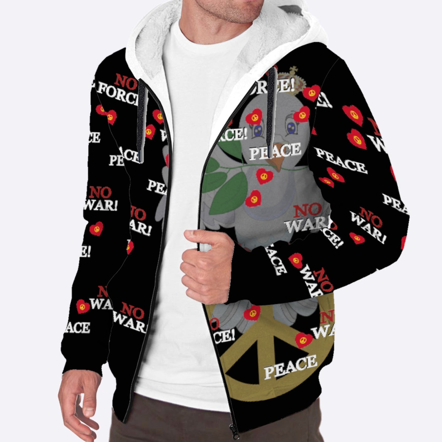 Plush Hoodie GLOBAL FREEDOM UNITED© Dove Of Peace V1 Black