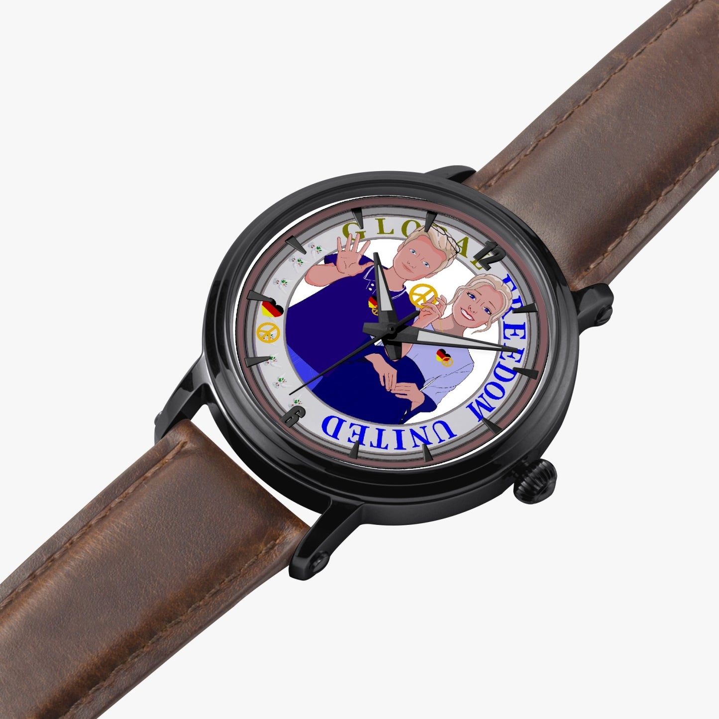 46mm Unisex Automatic Watch(Black) GLOBAL FREEDOM UNITED© COUPLE EDITION GERMANY V2
