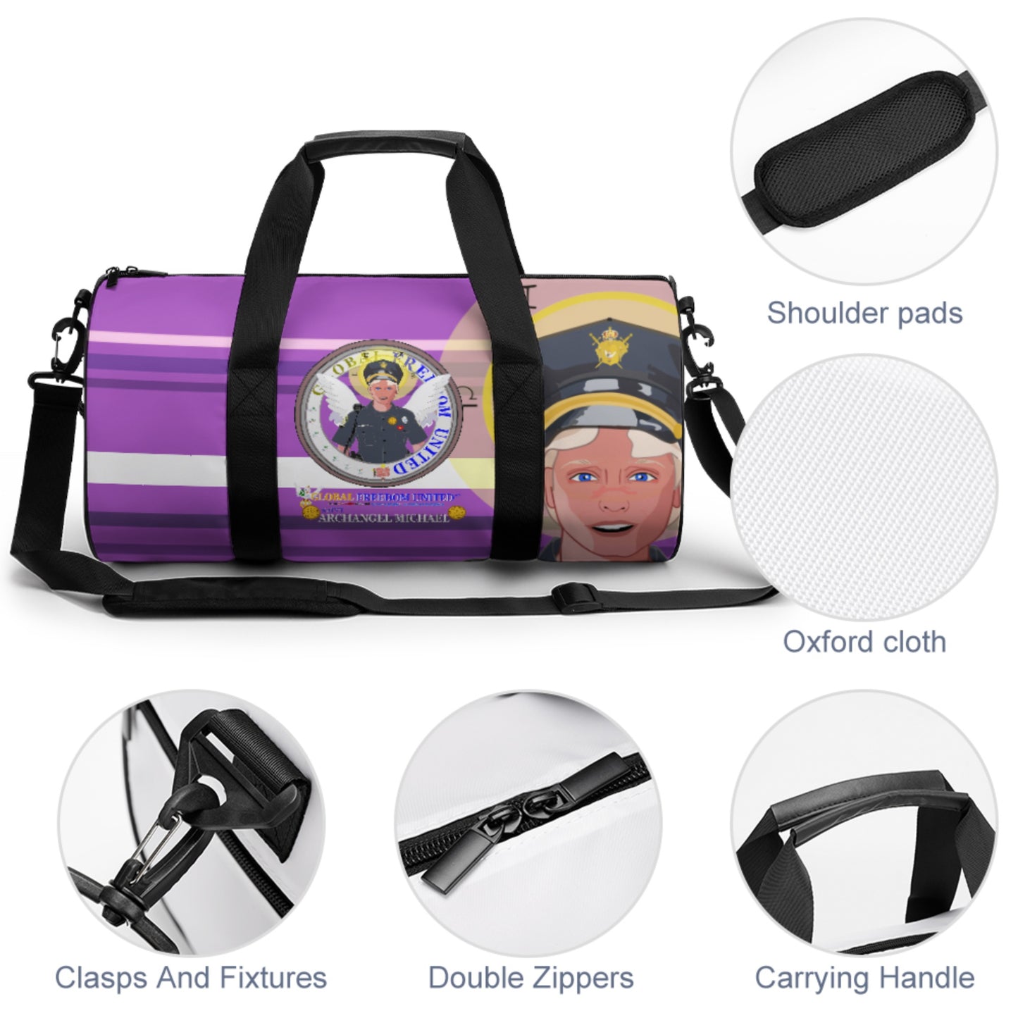 Cylindrical Gym Bag GLOBAL FREEDOM UNITED© Archangel Michael As Policemen Lilac