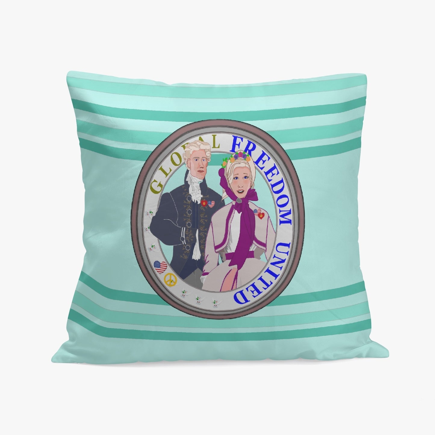 GLOBAL FREEDOM UNITED© Couple USA Georg Washington Light Green - Square Pillow Cover