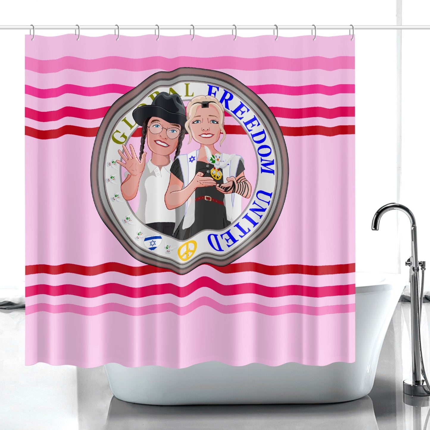 GLOBAL FREEDOM UNITED© Couple Israel Pink1 - Quick-drying Shower Curtain