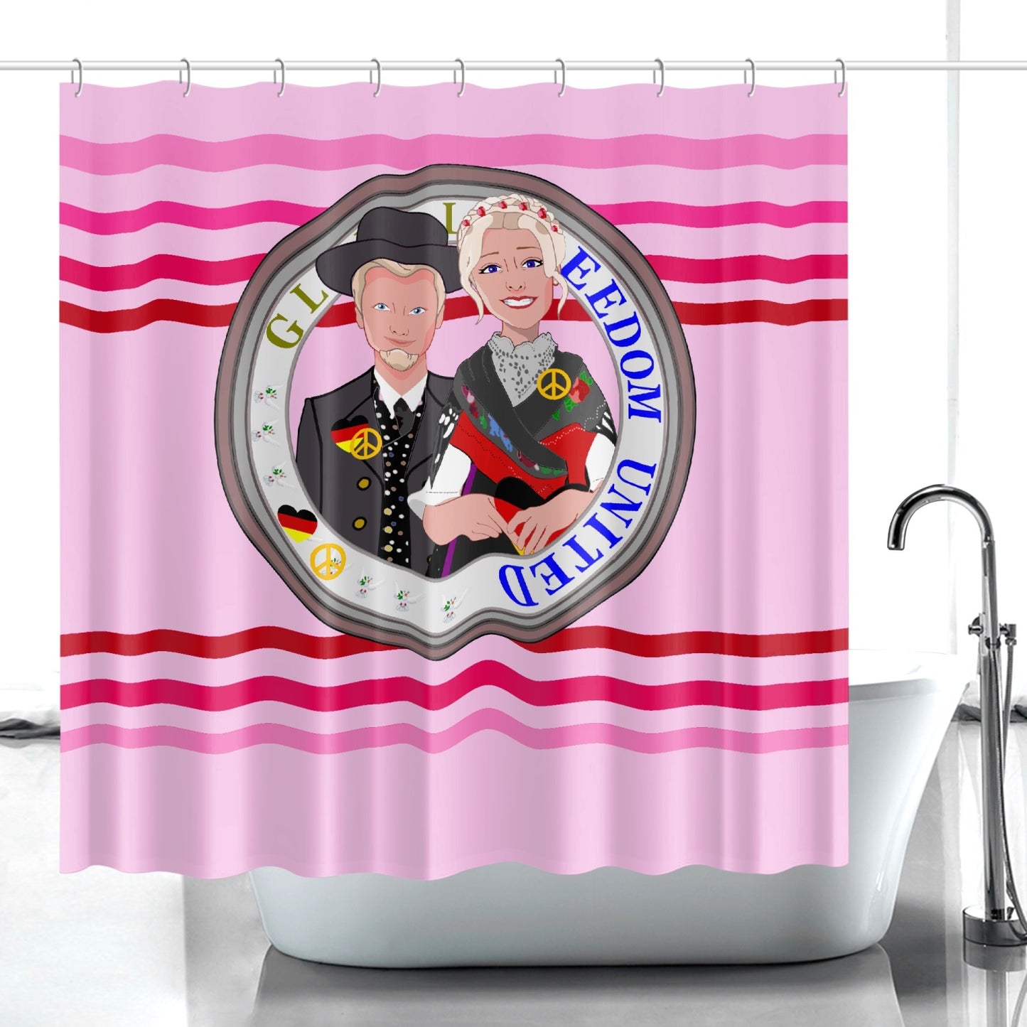 GLOBAL FREEDOM UNITED© Couple Germany V1 Pink1 - Quick-drying Shower Curtain