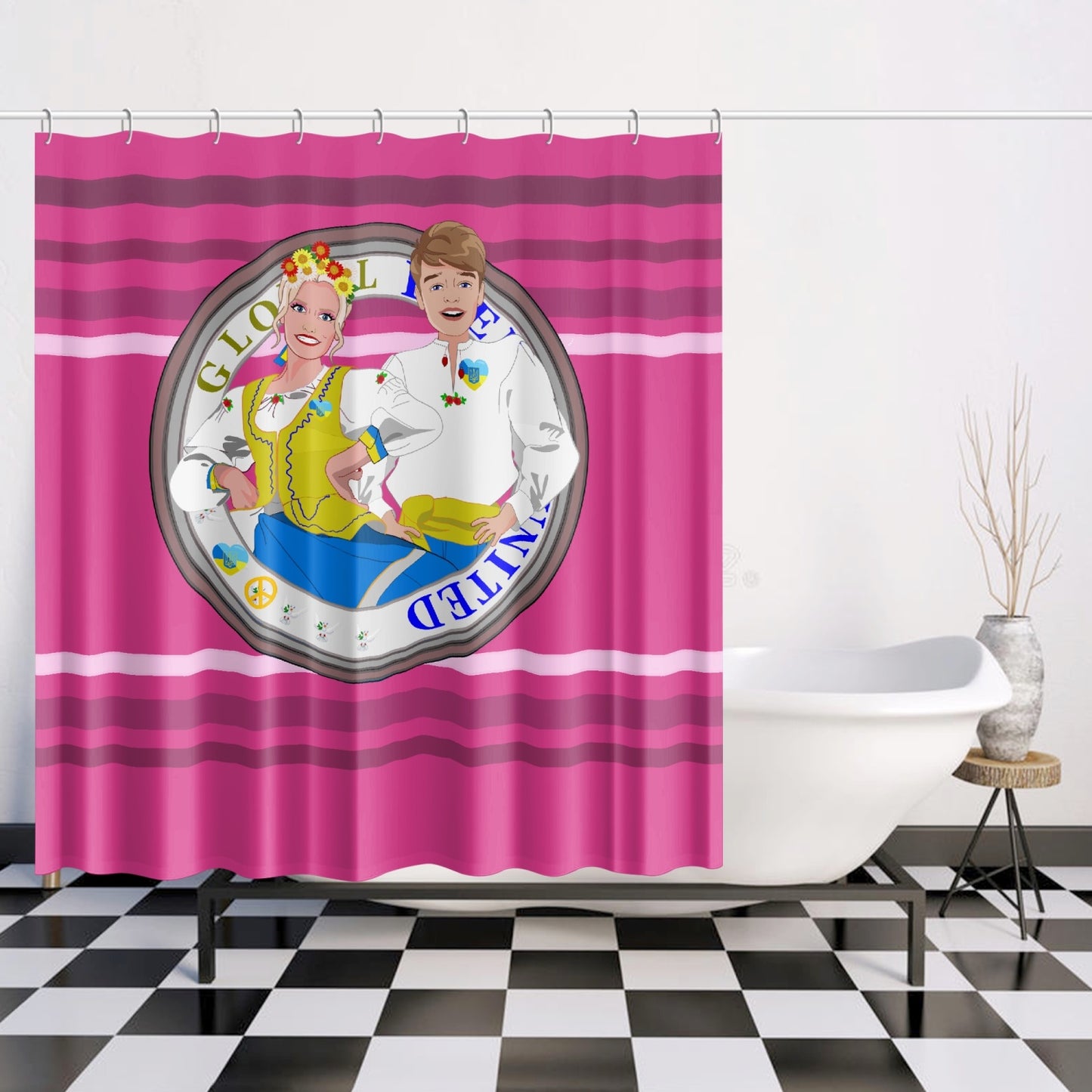 GLOBAL FREEDOM UNITED© Couple Ukrain Pink2 - Quick-drying Shower Curtain