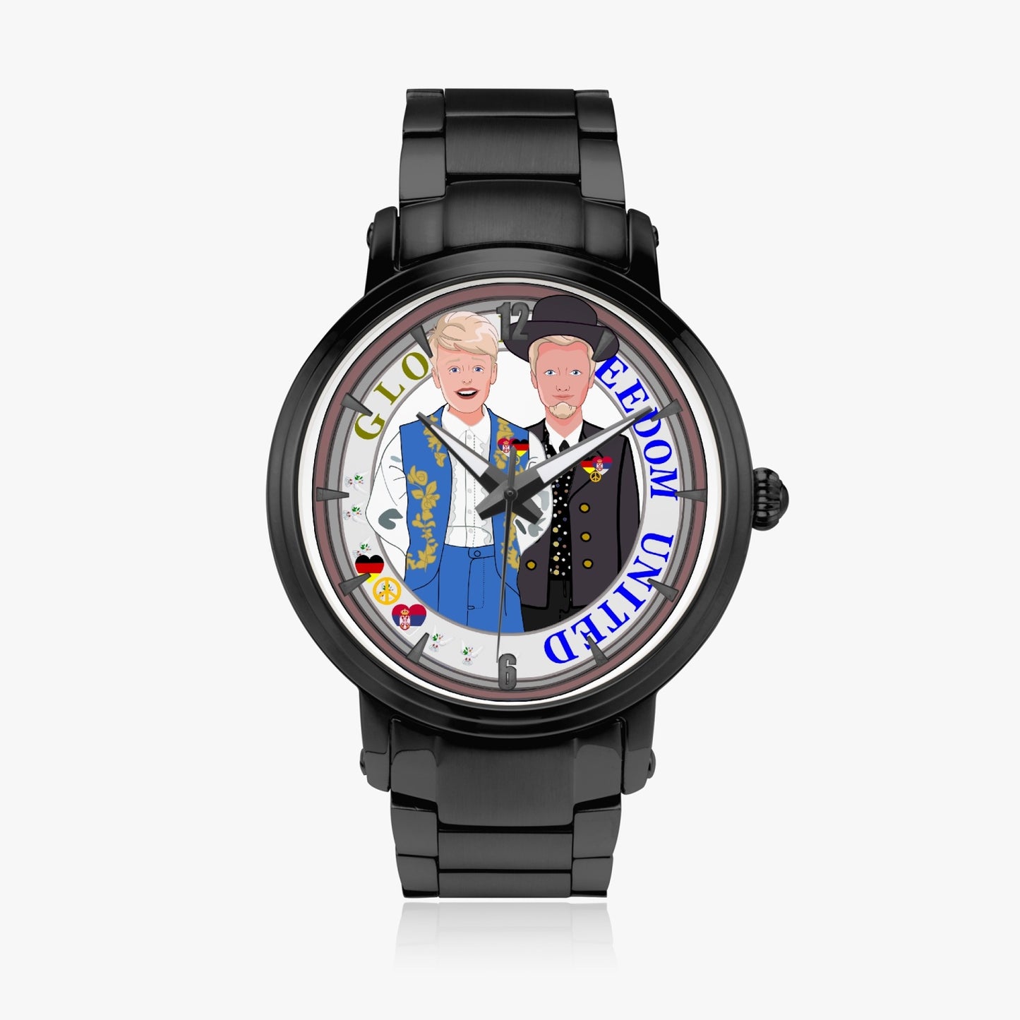 GLOBAL FREEDOM UNITED© Men Serbia & Germany V2 New Steel Strap Automatic Watch (With Indicators)