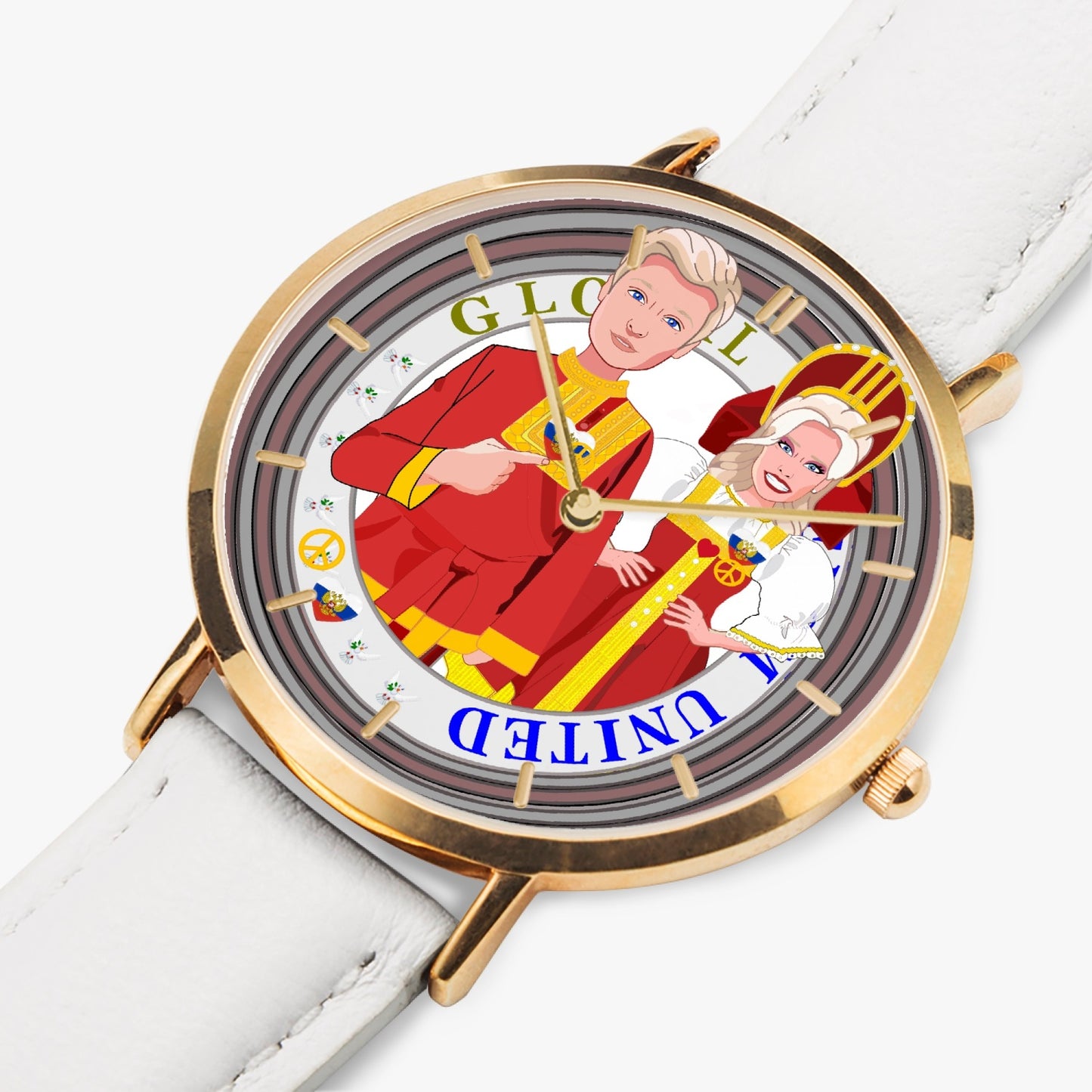 GLOBAL FREEDOM UNITED© Couple Russia Hot Selling Ultra-Thin Leather Strap Quartz Watch (Rose Gold With Indicators)