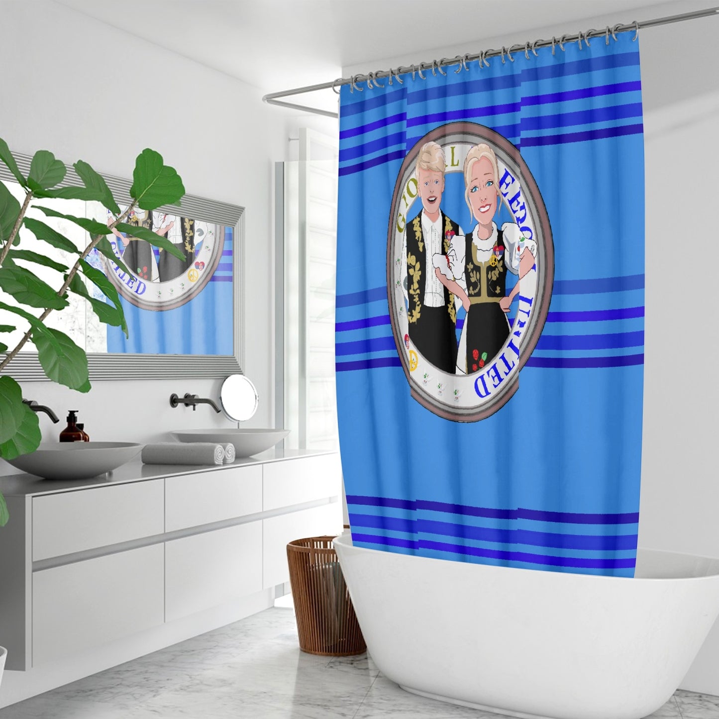 Quick-drying Shower Curtain GLOBAL FREEDOM UNITED COUPLE EDITION SERBIA DEEP BLUE