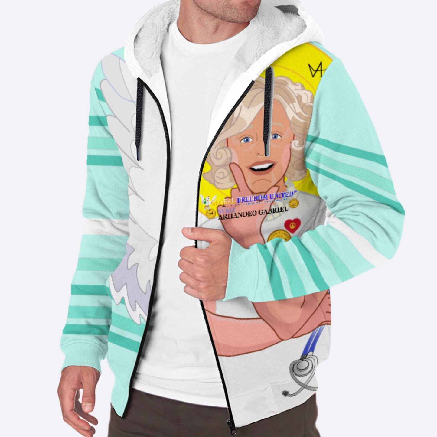 Plush Hoodie GLOBAL FREEDOM UNITED© Archangel Gabriel Croatia Light Green