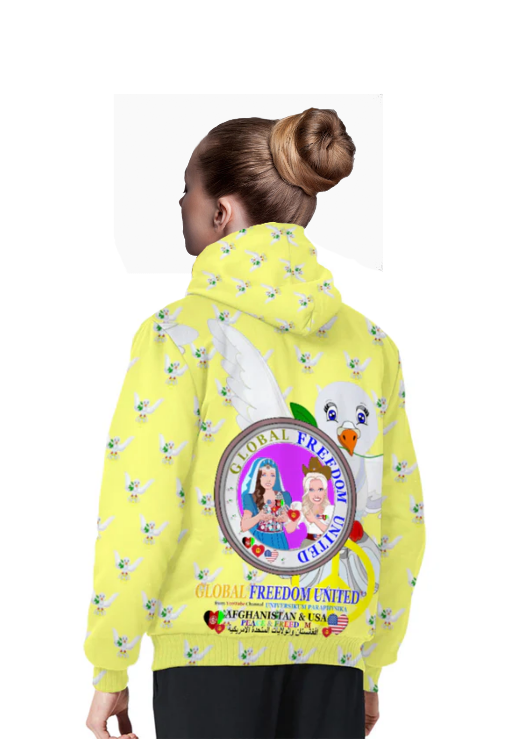 Plush Hoodie GLOBAL FREEDOM UNITED© Women AFGHANISTAN & USA Yellow